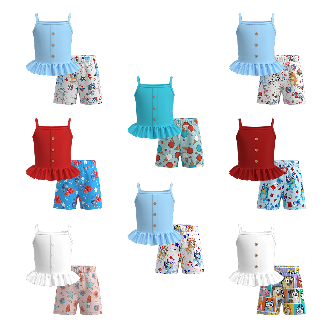 (Pre Order)Patriotic Print 2 Pcs Shorts Set