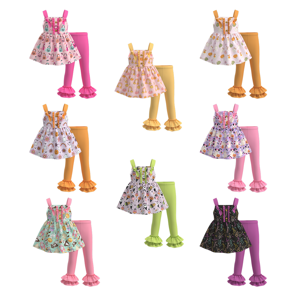 (Pre Orders)Girls Halloween Print Ruffled Pants Set