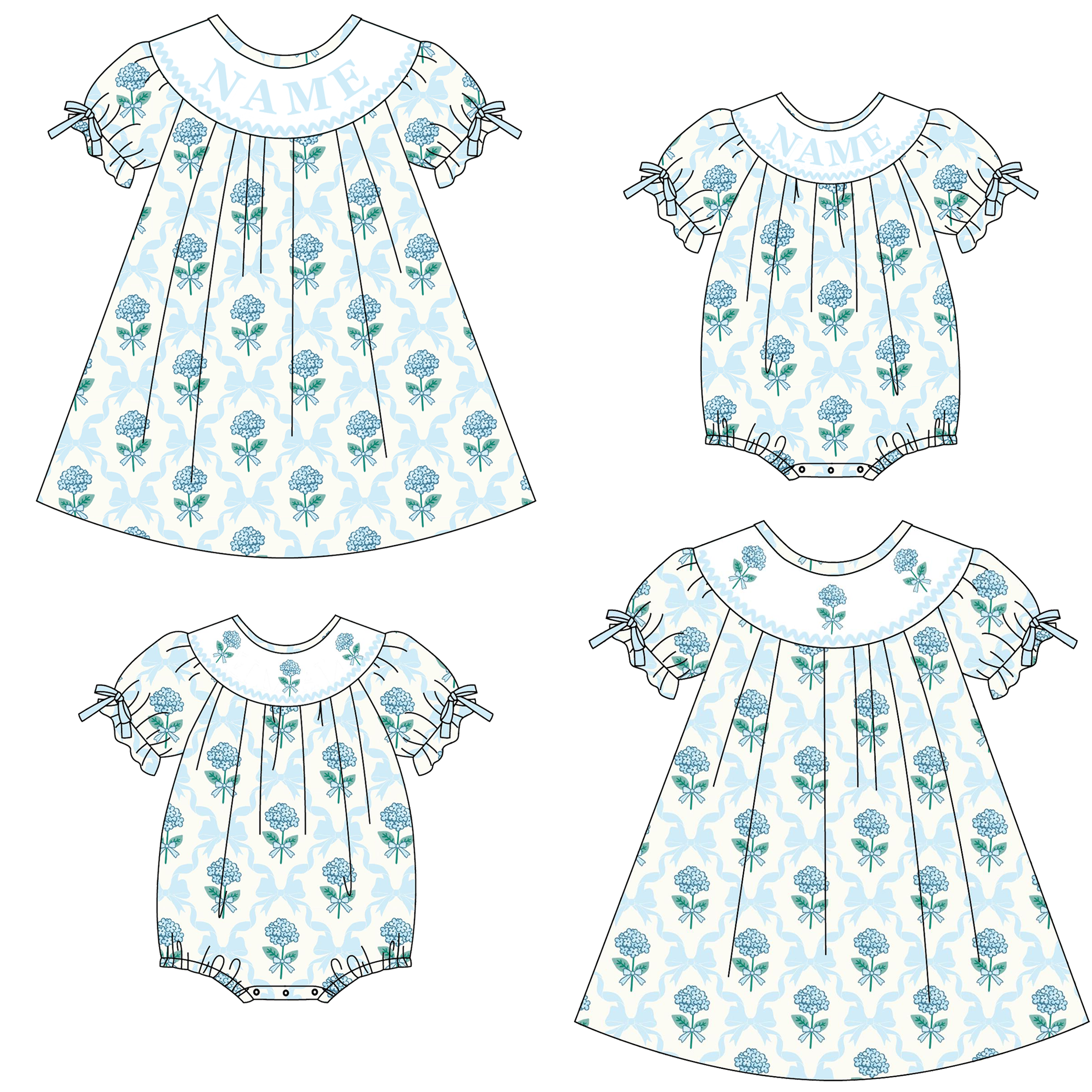 (Pre Order)Sisters Spring Floral Embroidery Smocked Dress&Romper