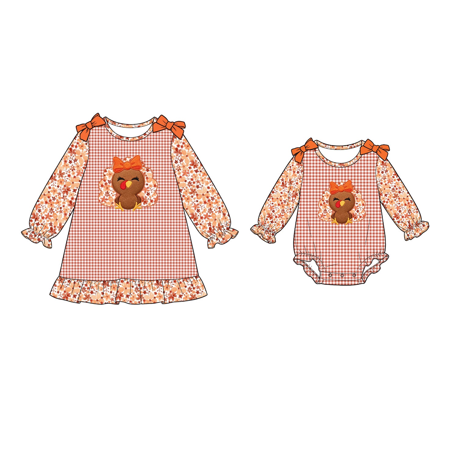 (Pre Order)Girls Thanksgiving Turkey Applique Dress&Romper