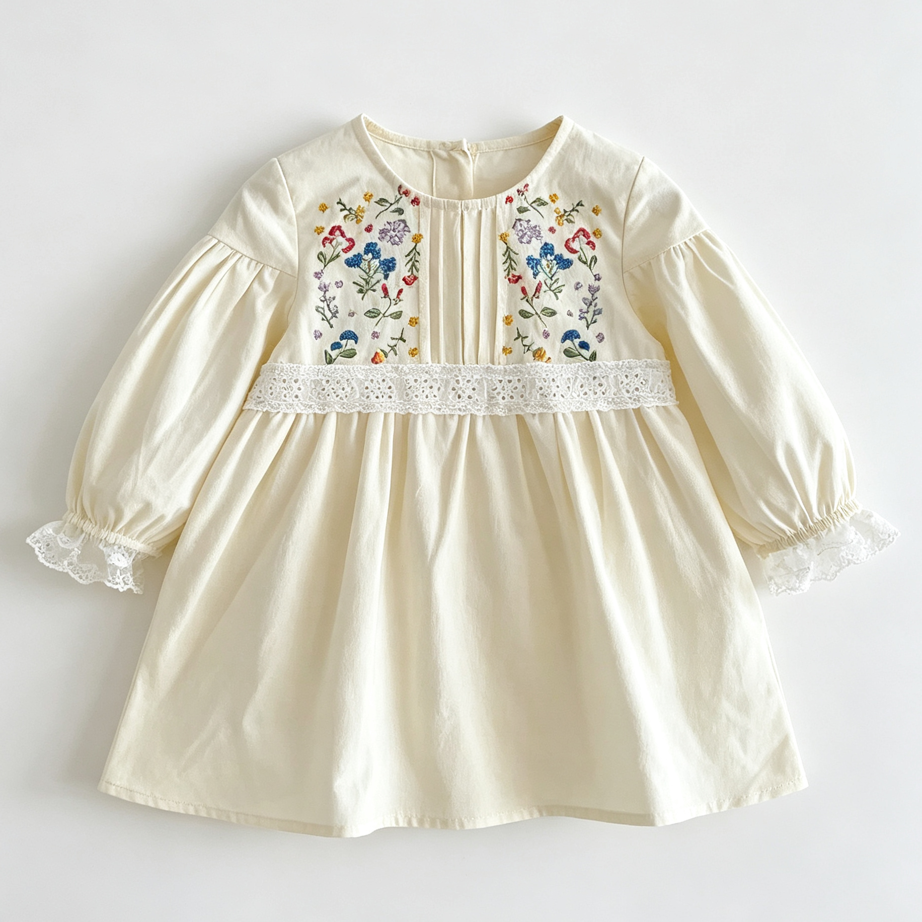 (Pre Order 2 Weeks)Girls Fall Floral Embroidery Lace Ruffle Dress