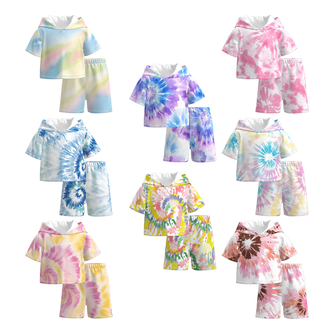 (Pre Order)Girls Spring and Summer Tie-dye Hooded Sweatshirt Set