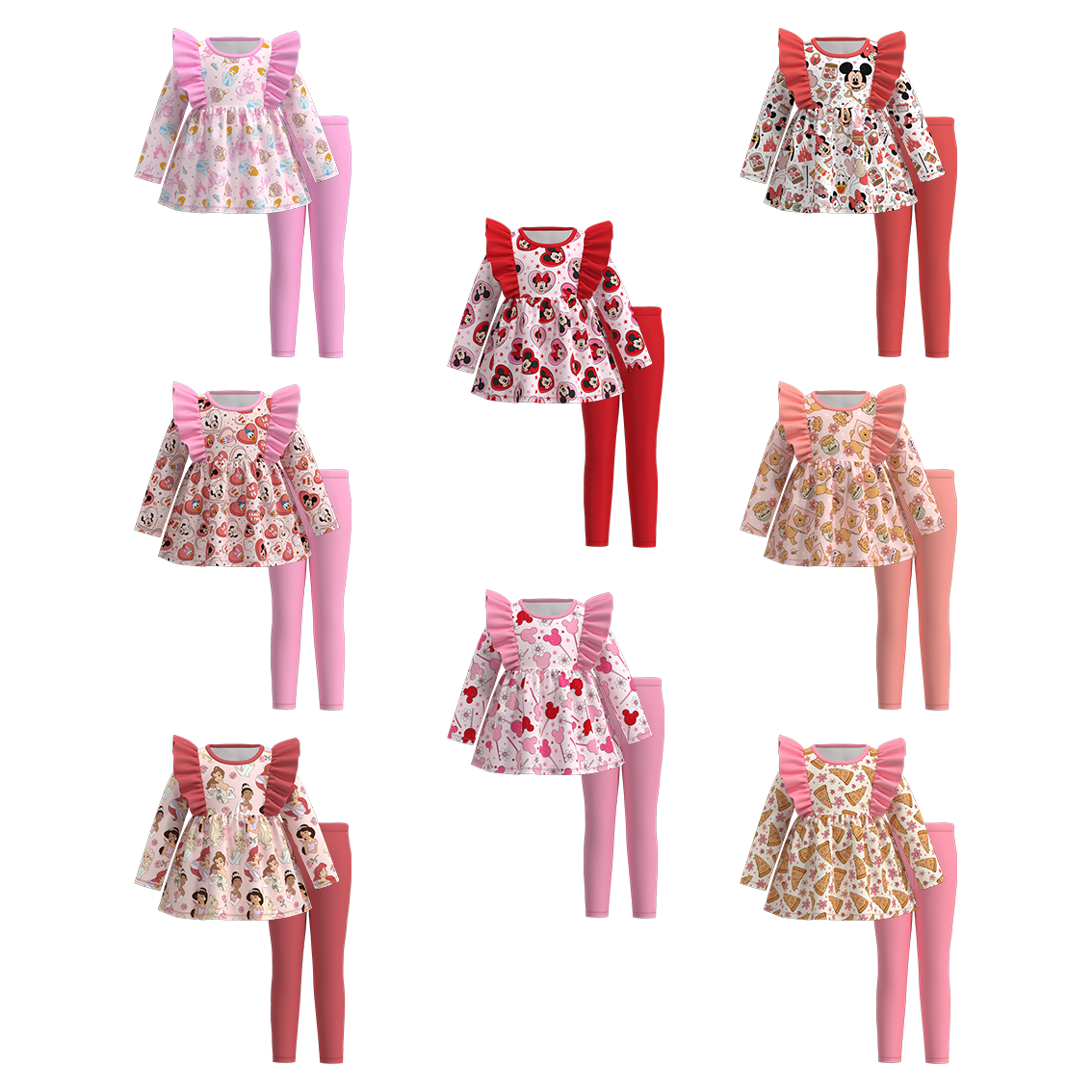 (Pre Order)Girls Valentine's Day Cartoon Print Outfit Set