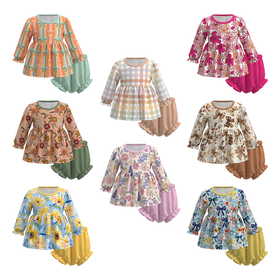 (Pre Order)Baby Girls Fall and Winter Basic Print Bloomer Set