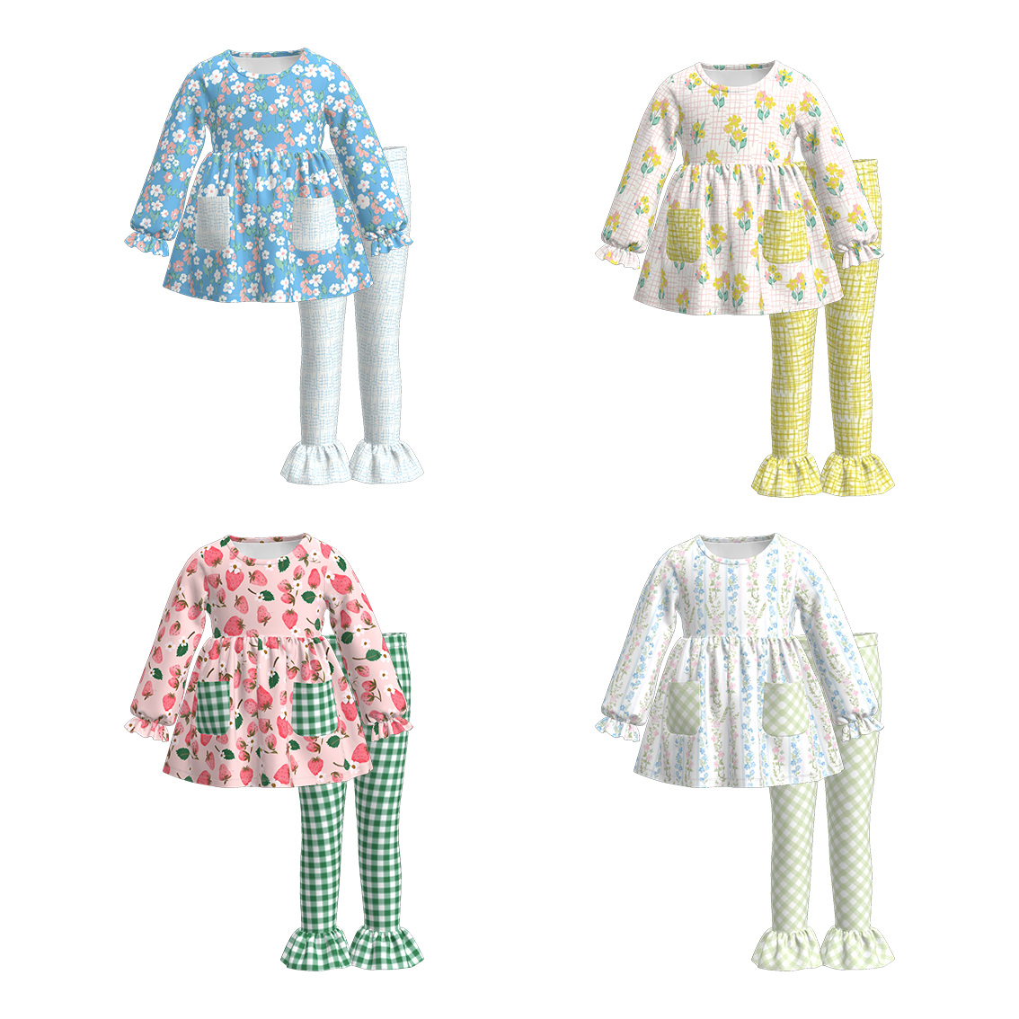 (Pre Order)Girls Spring Floral Print Outfit Set