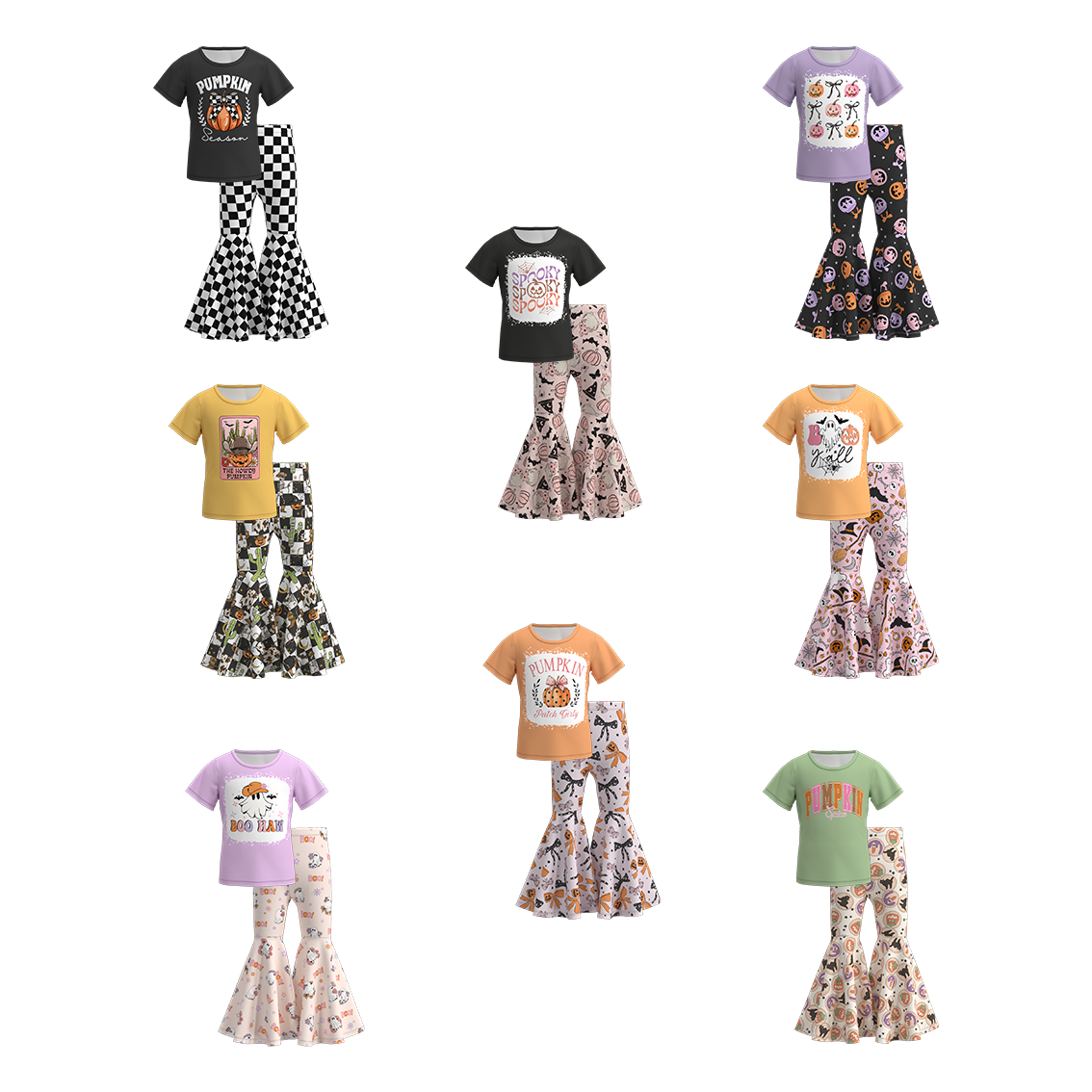 (Pre Orders)Girls Halloween Cartoon Print Outfit Set