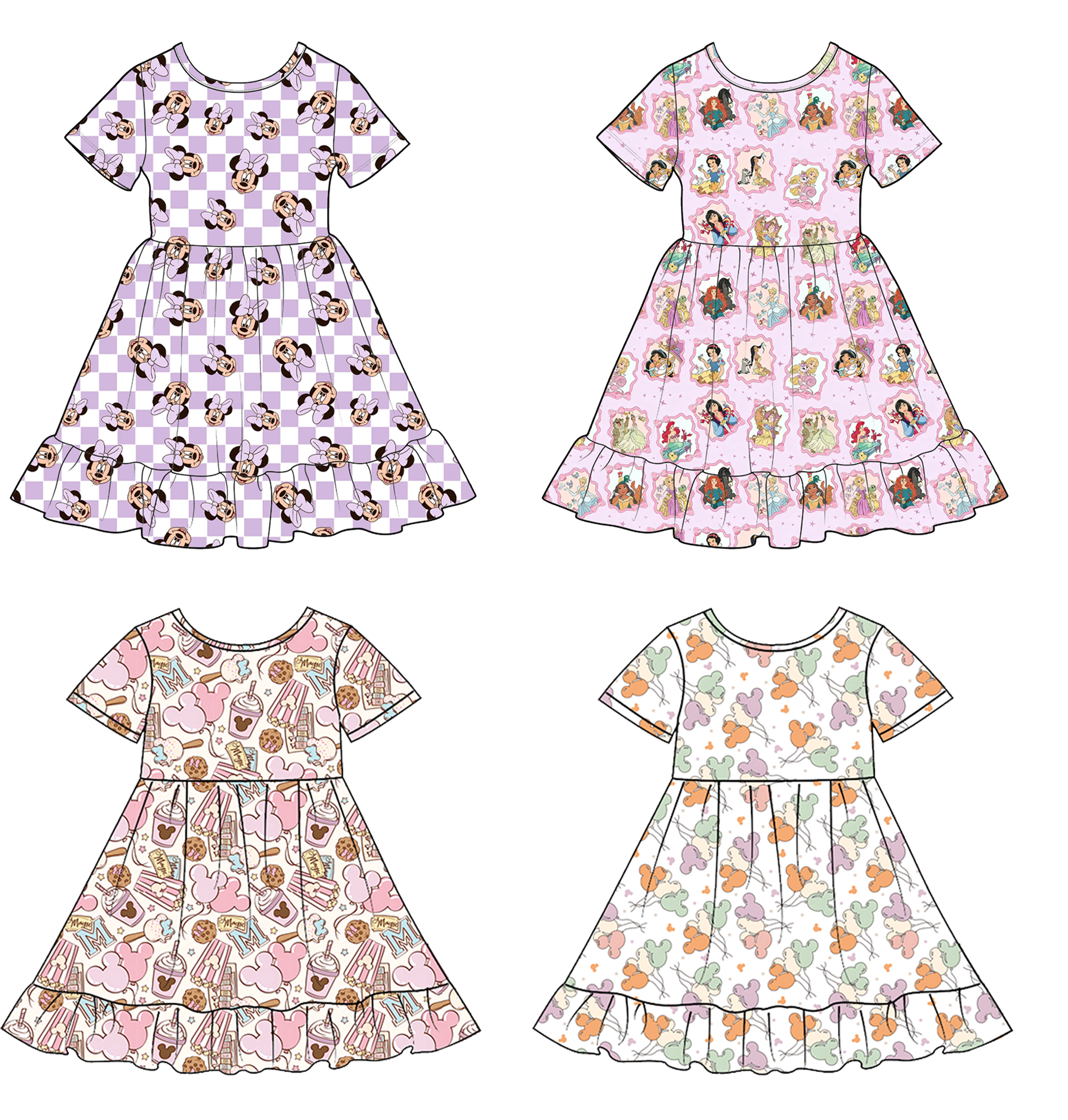 (Weekly Pre-Order)Girls Cartoon Ruffle Bow Dress(Ends 9.13)