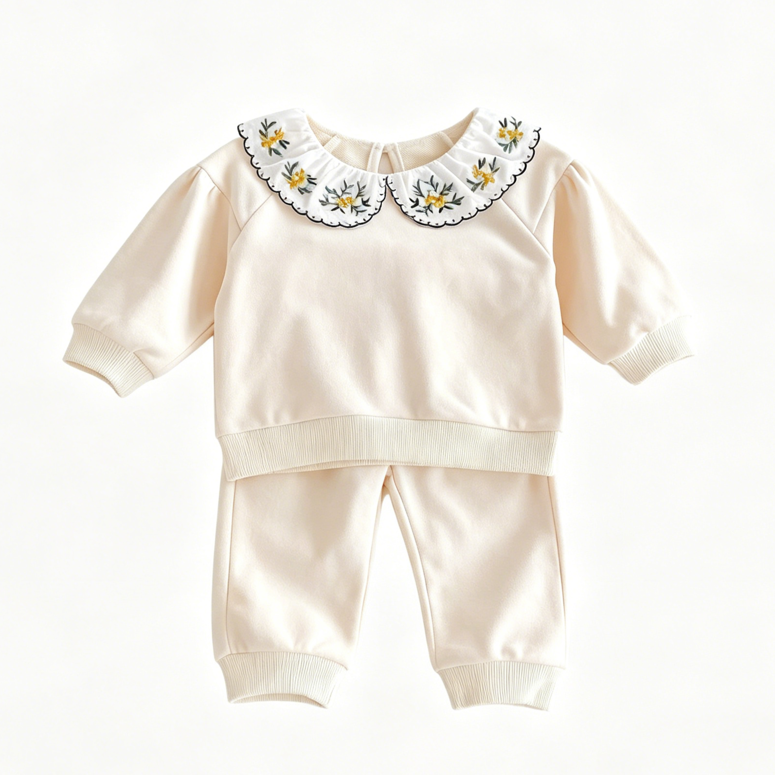 (In Production)Girls Fall Floral Embroidery Sweatshirt Set