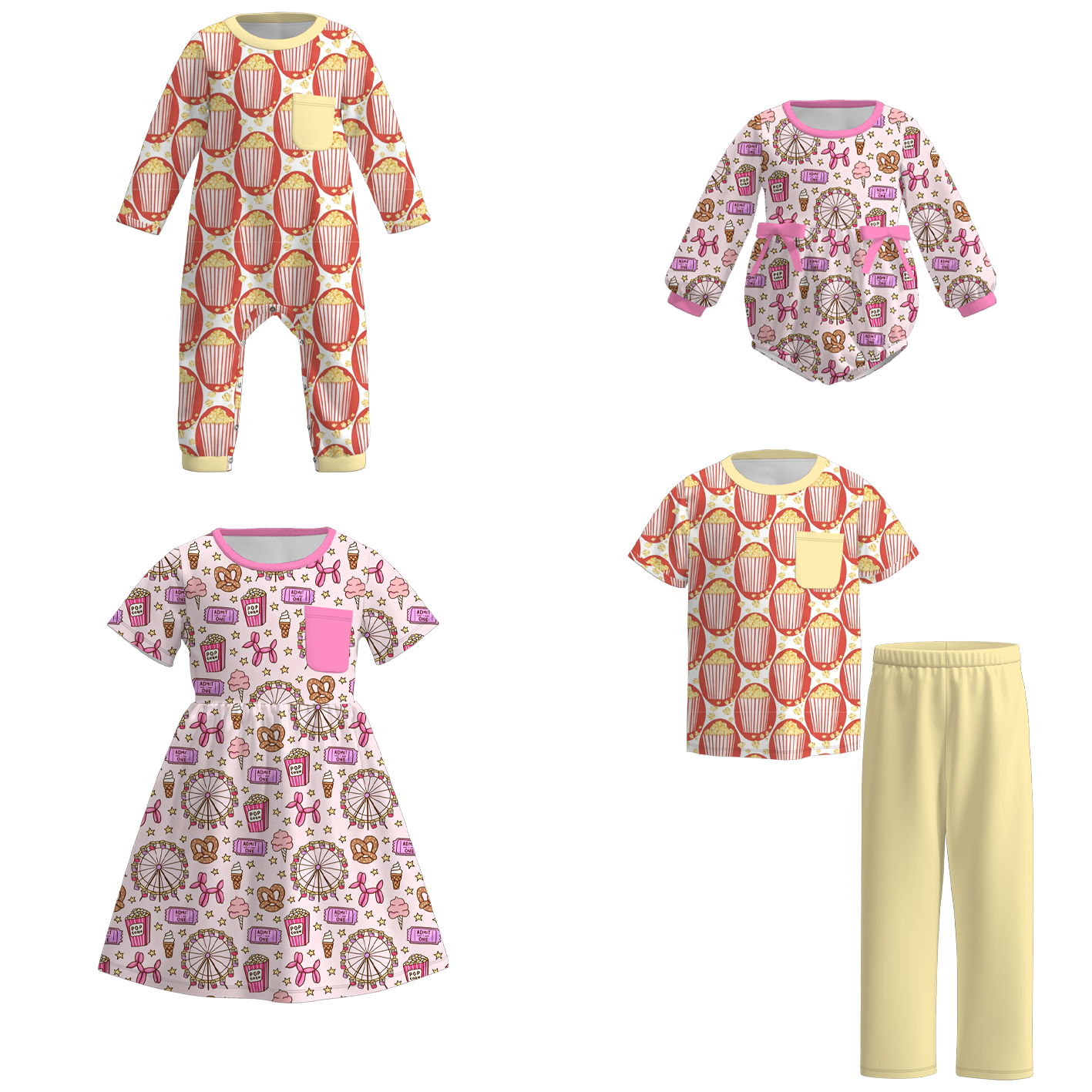 (Pre Order+Prepack Zone)Siblings Fall Popcorn Print Dress,Set,Pants&Romper