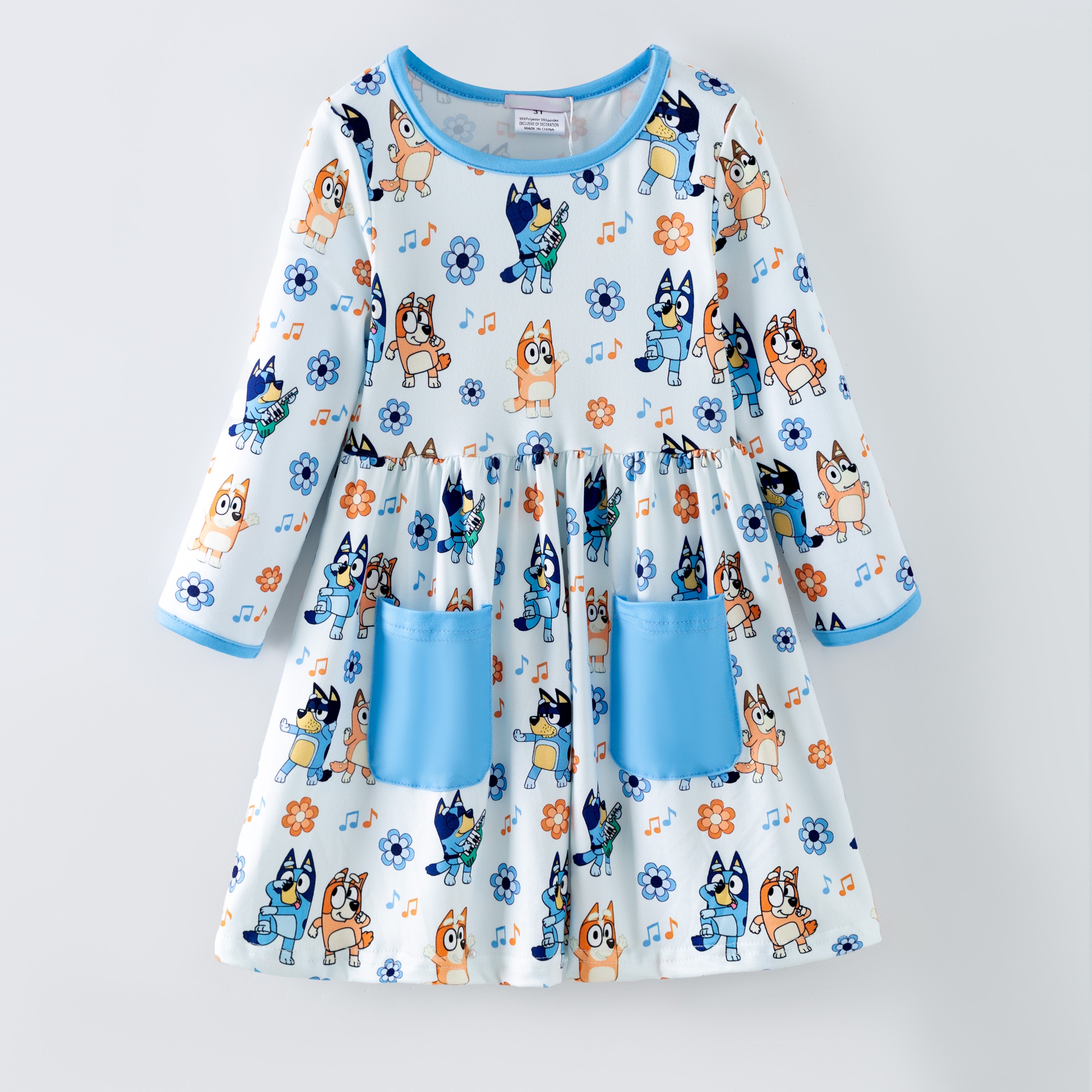 (Pre Order,Prepack Zone)Girls Blue Dog Print Dress(Mix Size)