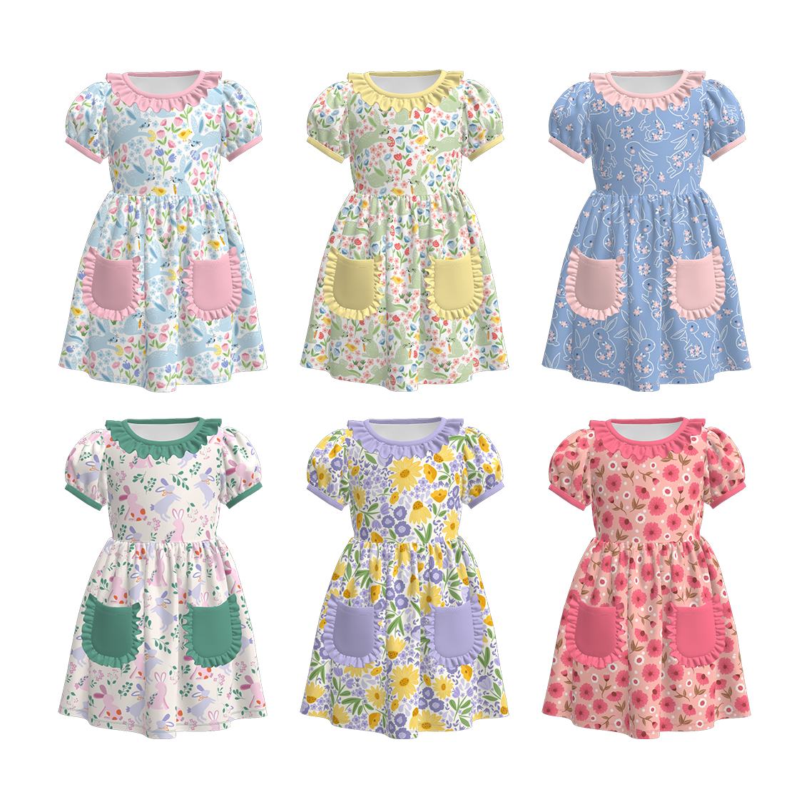 (Pre Order)Girls Easter Bunny Print Dress