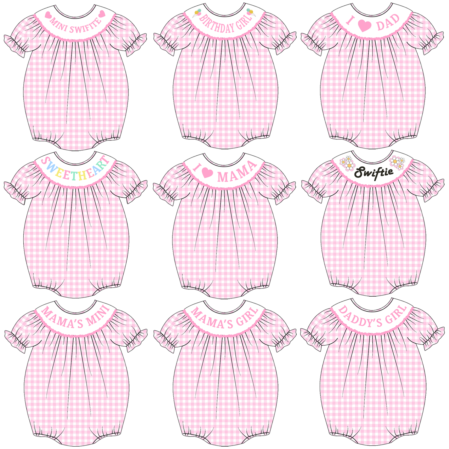 (Pre Order)Baby Girls Pink Plaid Embroidery Smocked Romper