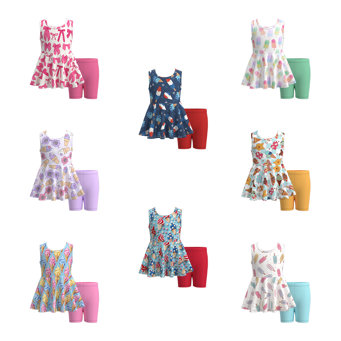 (Pre Order)Girls Summer Ice Cream Print Short Set