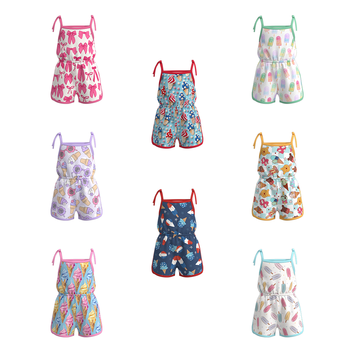 (Pre Order)Girls Summer Ice Cream Print Jumpsuit