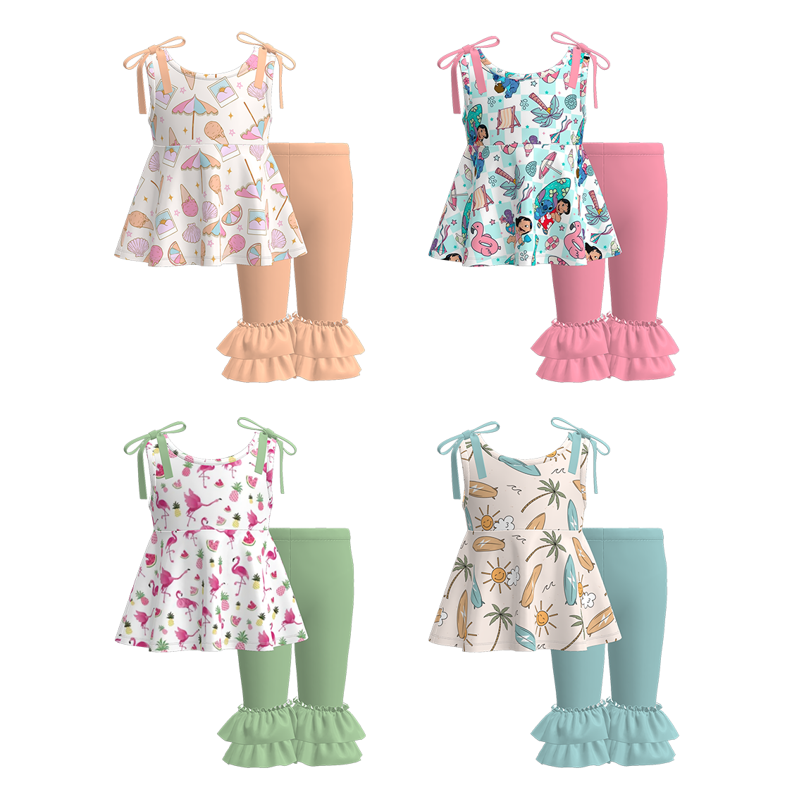 (Pre Order)Girls Summer Print Halter Top and Capris Set