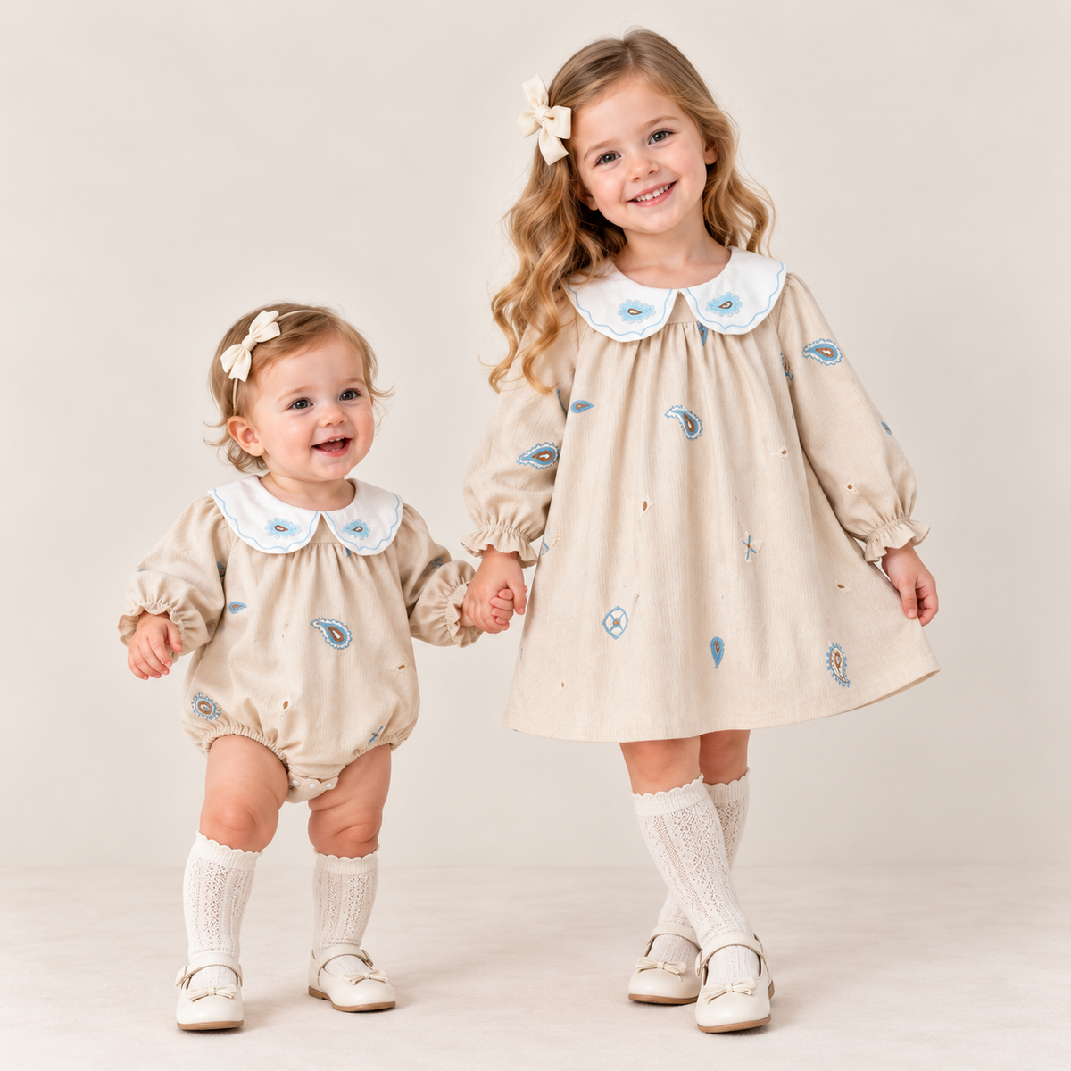 (Pre Order 2 Weeks)Sisters Fall Embroidery corduroy Dress&Romper
