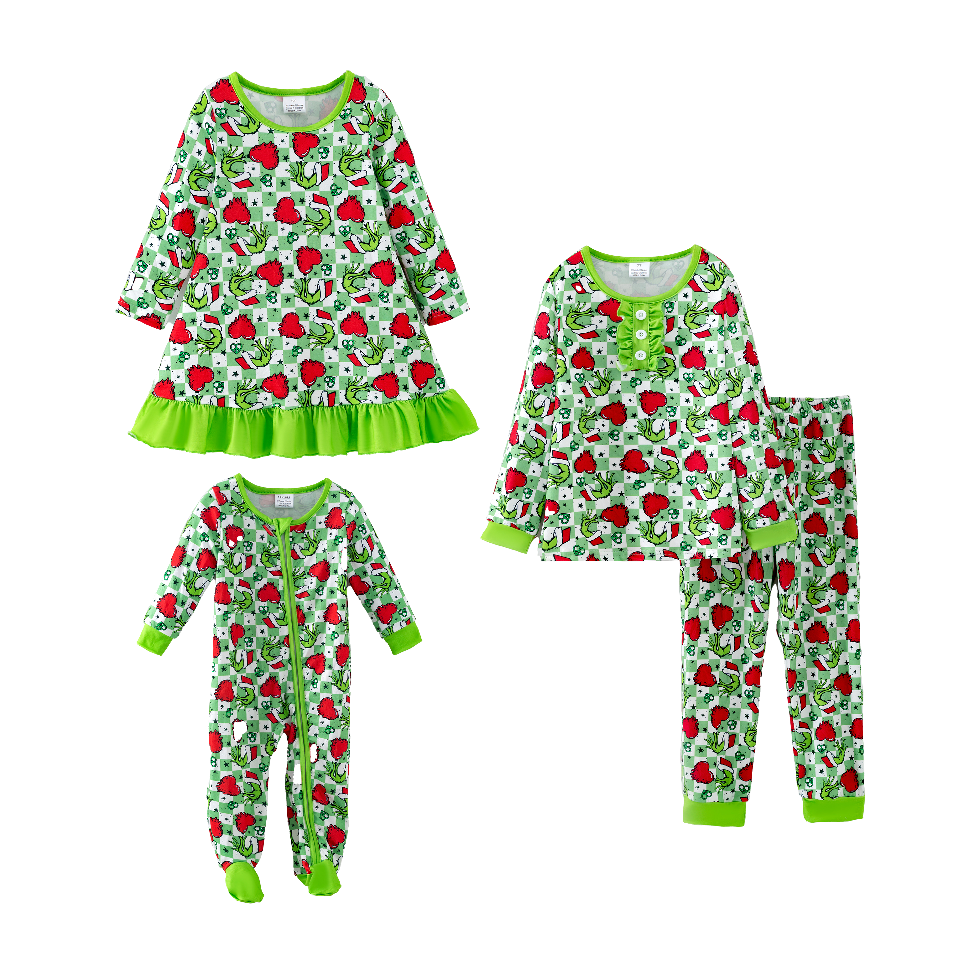 (Pre Order,Prepack Zone)Girls Christmas Cartoon Print Dress,Set&Romper