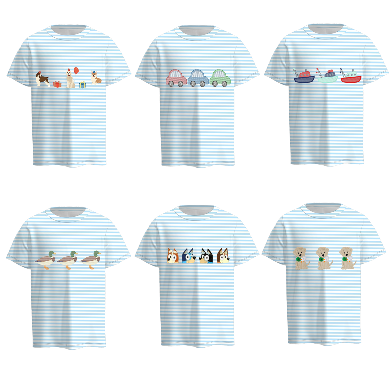 (Pre Order)Boys Blue Stripe Embroidery T-shirt