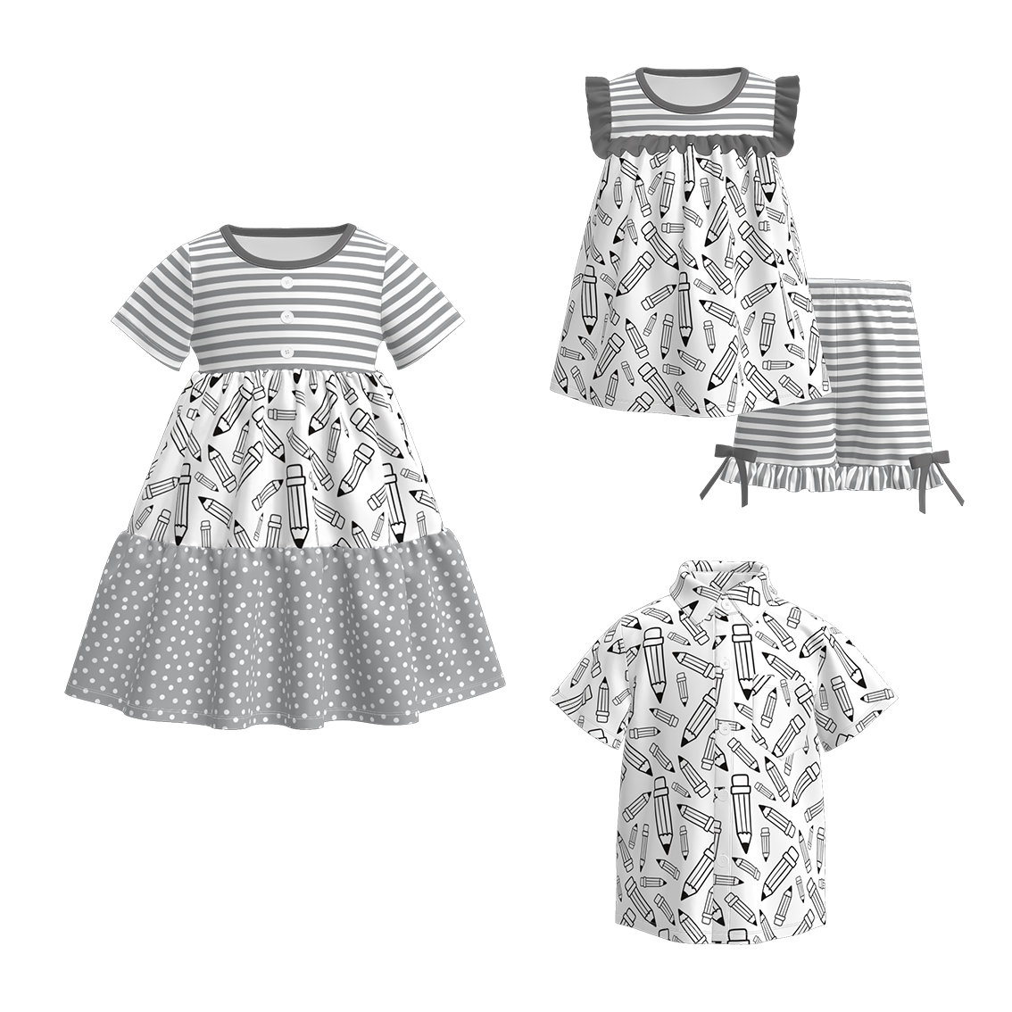 (Pre Order)Siblings Summer Back To School Print Dress,Set&Top