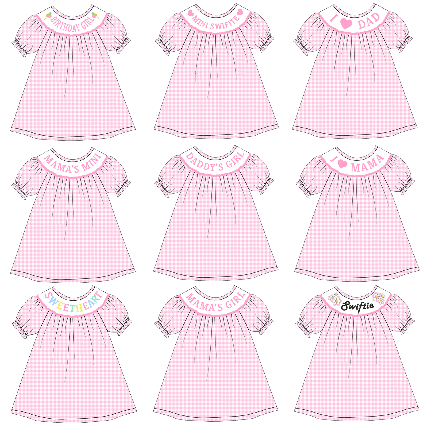 (Pre Order)Girls Pink Plaid Embroidery Bubbles Smocked Dress