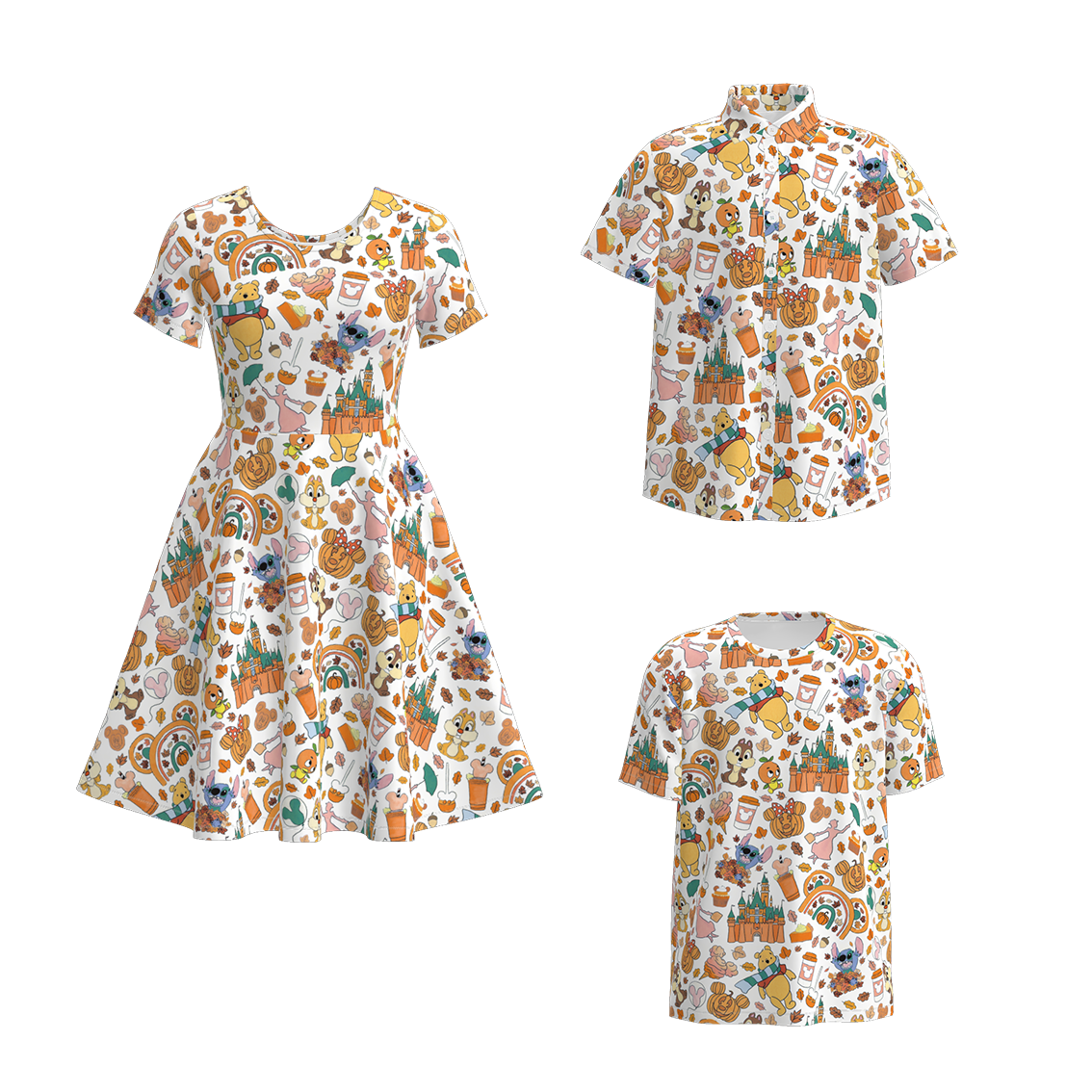 (Pre Order)Adults Halloween Fall Cartoon Pumpkin Print Dress&Top