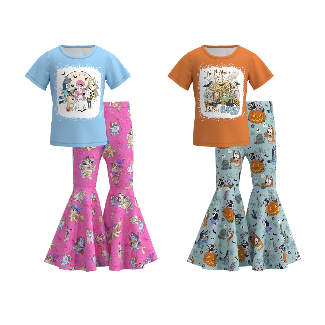 (Pre Order)Girls Halloween Cartoon Print Outfit Set