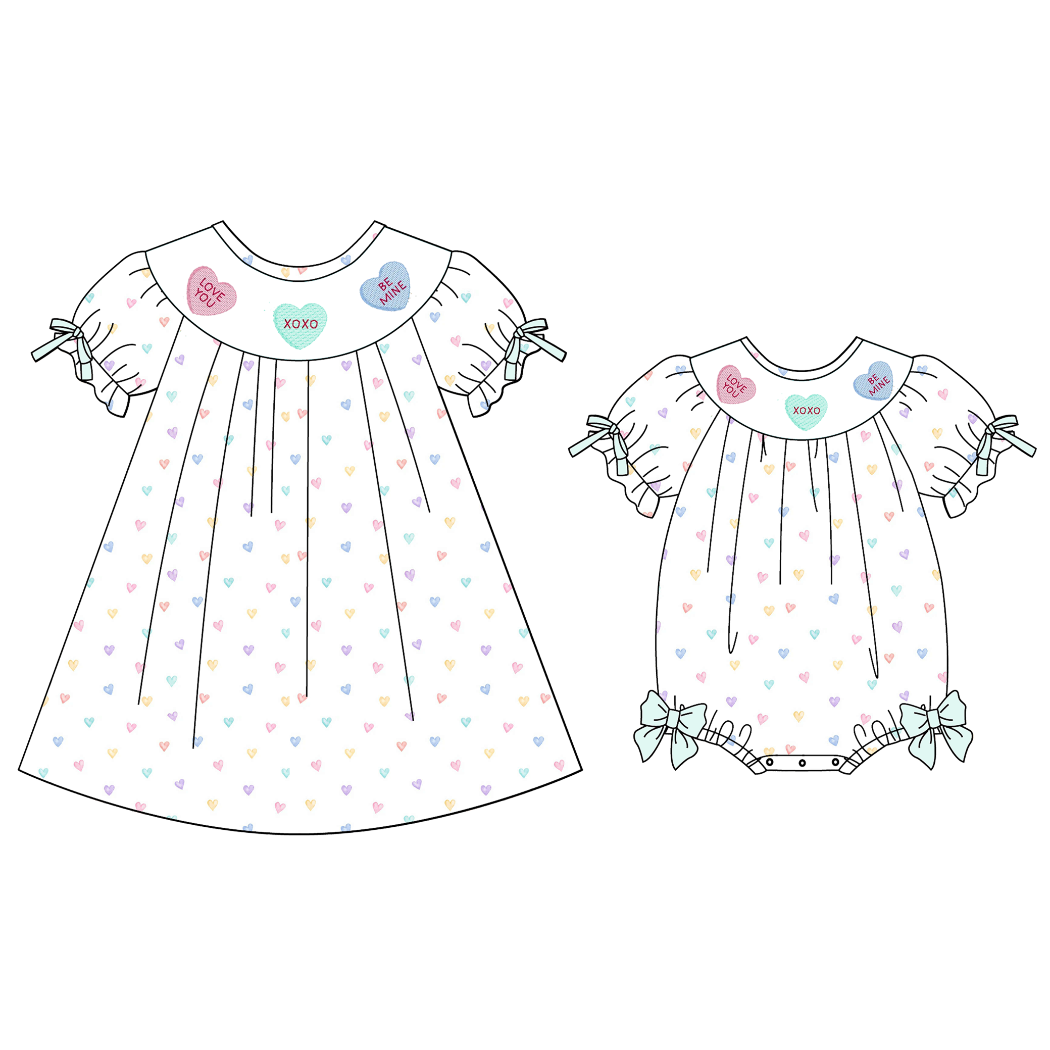 (Pre Order)Sisters Valentine's Day Embroidery Smocked Dress&Romper