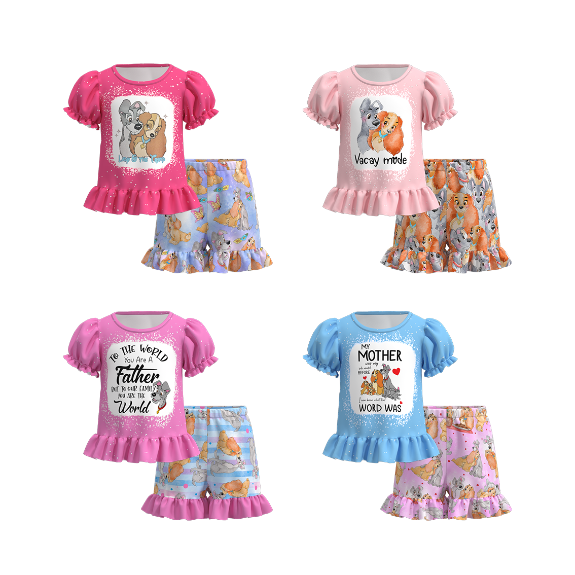 (Pre Order)Girls Summer Cartoon Print Ruffled Short Set