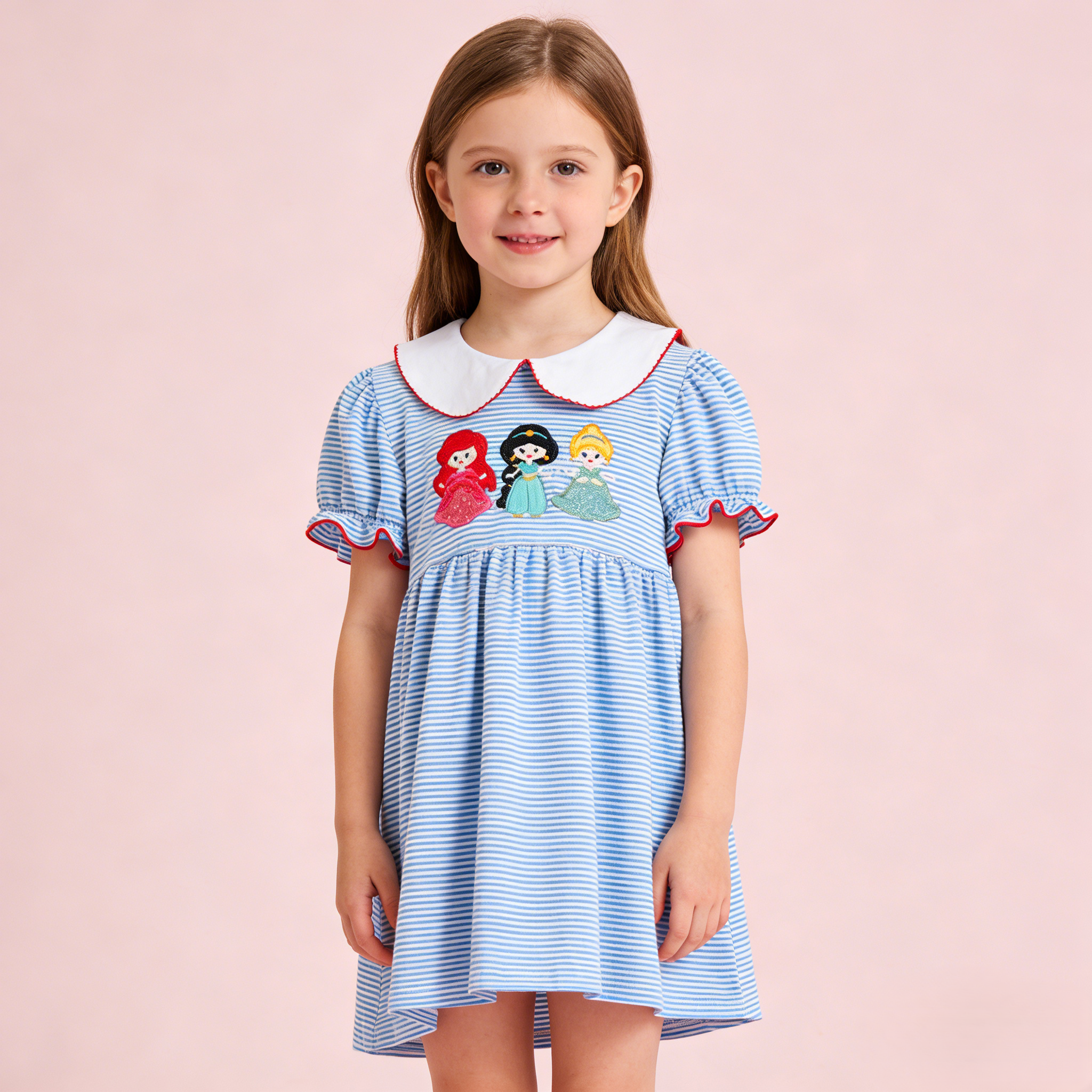 (In Stock)Girls Spring and Summer Princess Applique Cotton Dress