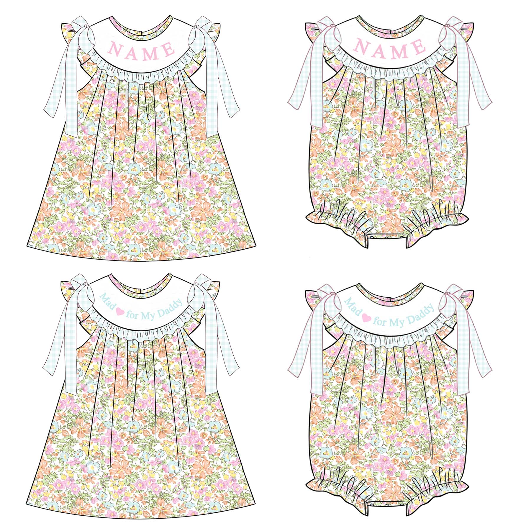 (Pre Order)Sisters Mother's Day Embroidery Smocked Dress&Romper-Customized Name