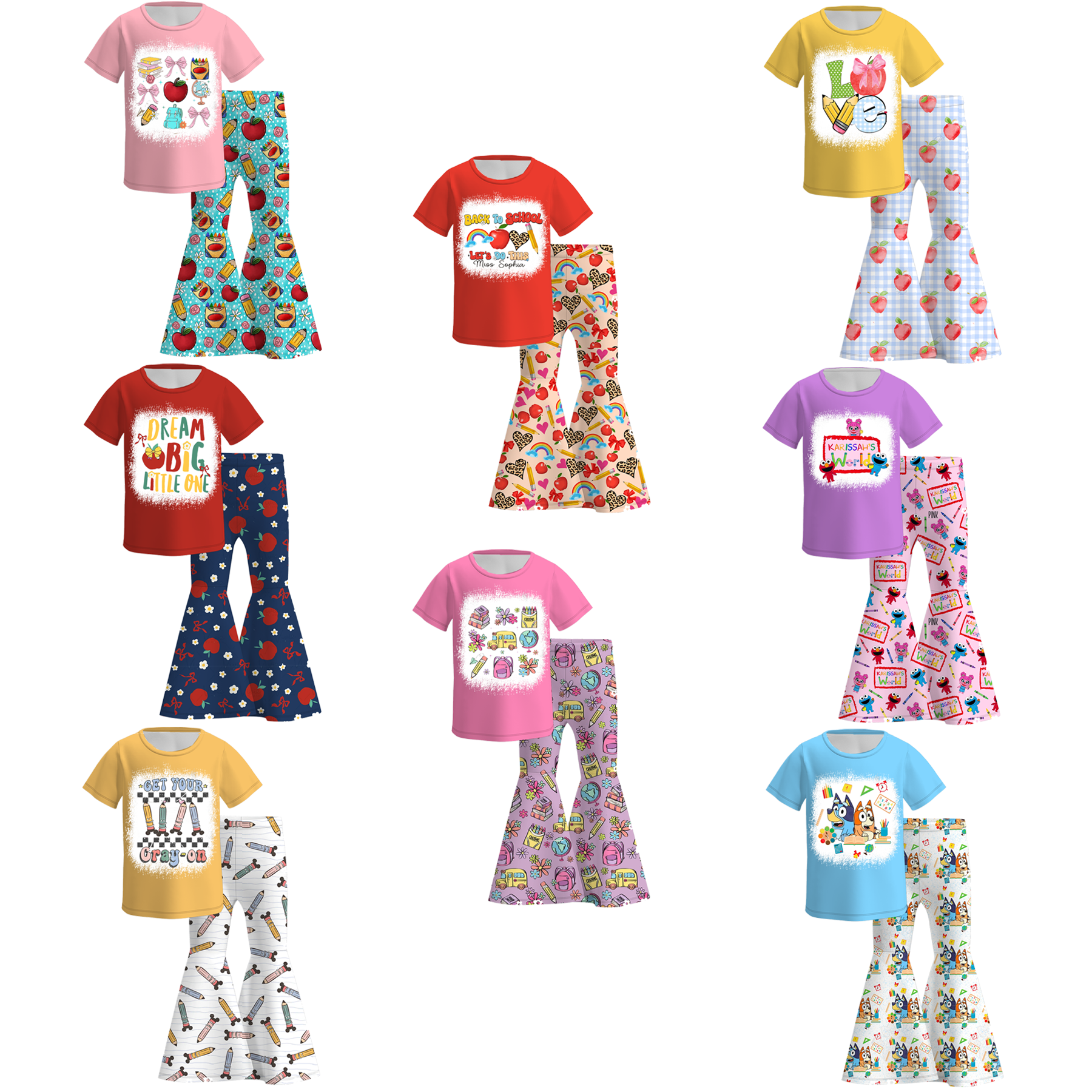 (Pre Order)Girls Back To School Print Outfit Set