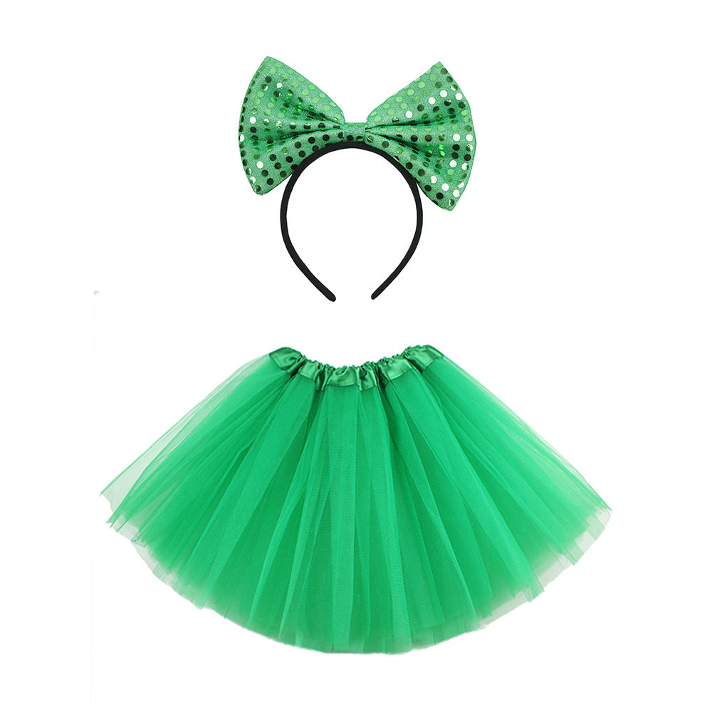 (Pre Order)Girls St.Patrick's Day Shamrock Bow Headband and Triple Tulle Skirt