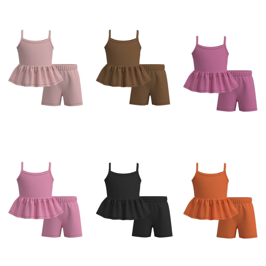 (Pre Order)Girls Waffle Fabric Solid 2PCS Set