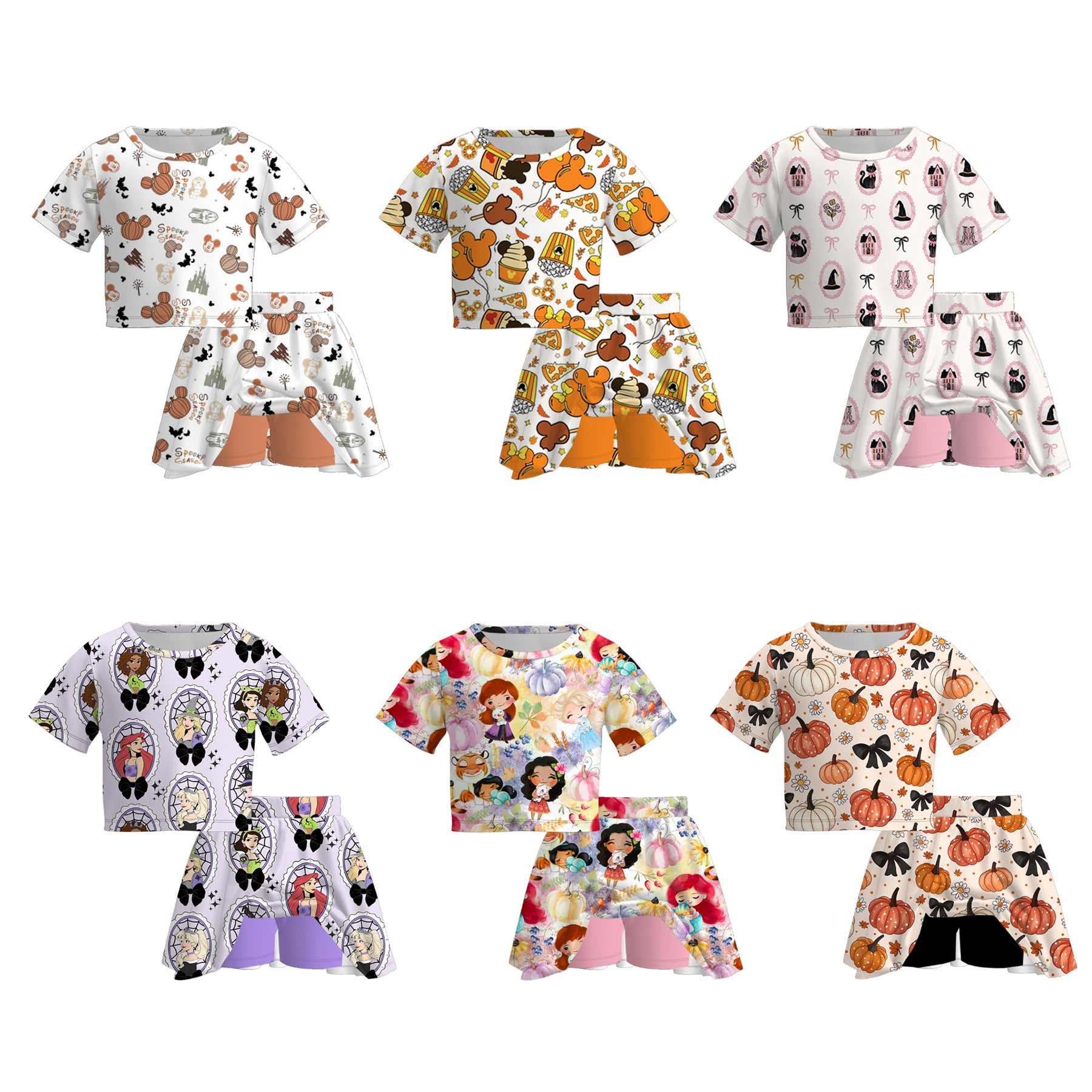 (Pre Order)Girls Halloween Cartoon Print Skort Set