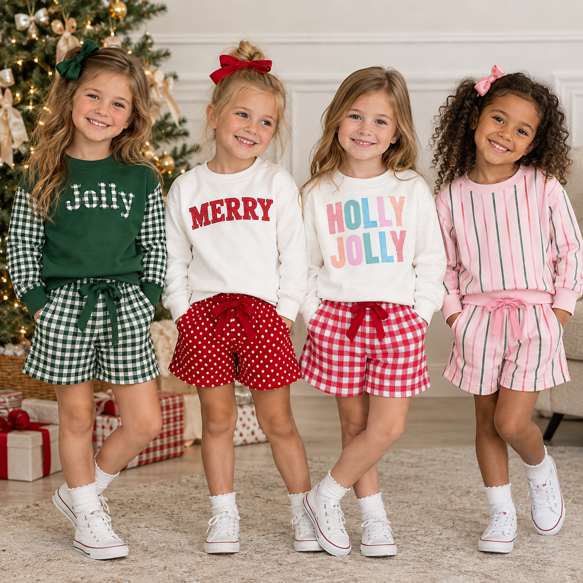 (Weekly Pre-Order)Girls Christmas Print Shorts Set(Ends 9.27)