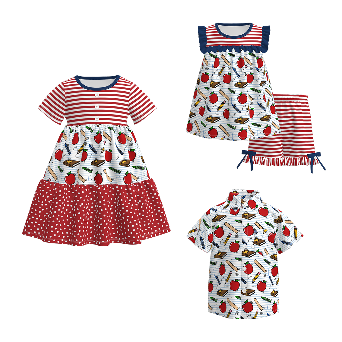 (Pre Order)Siblings Summer Back To School Print Dress,Set&Top