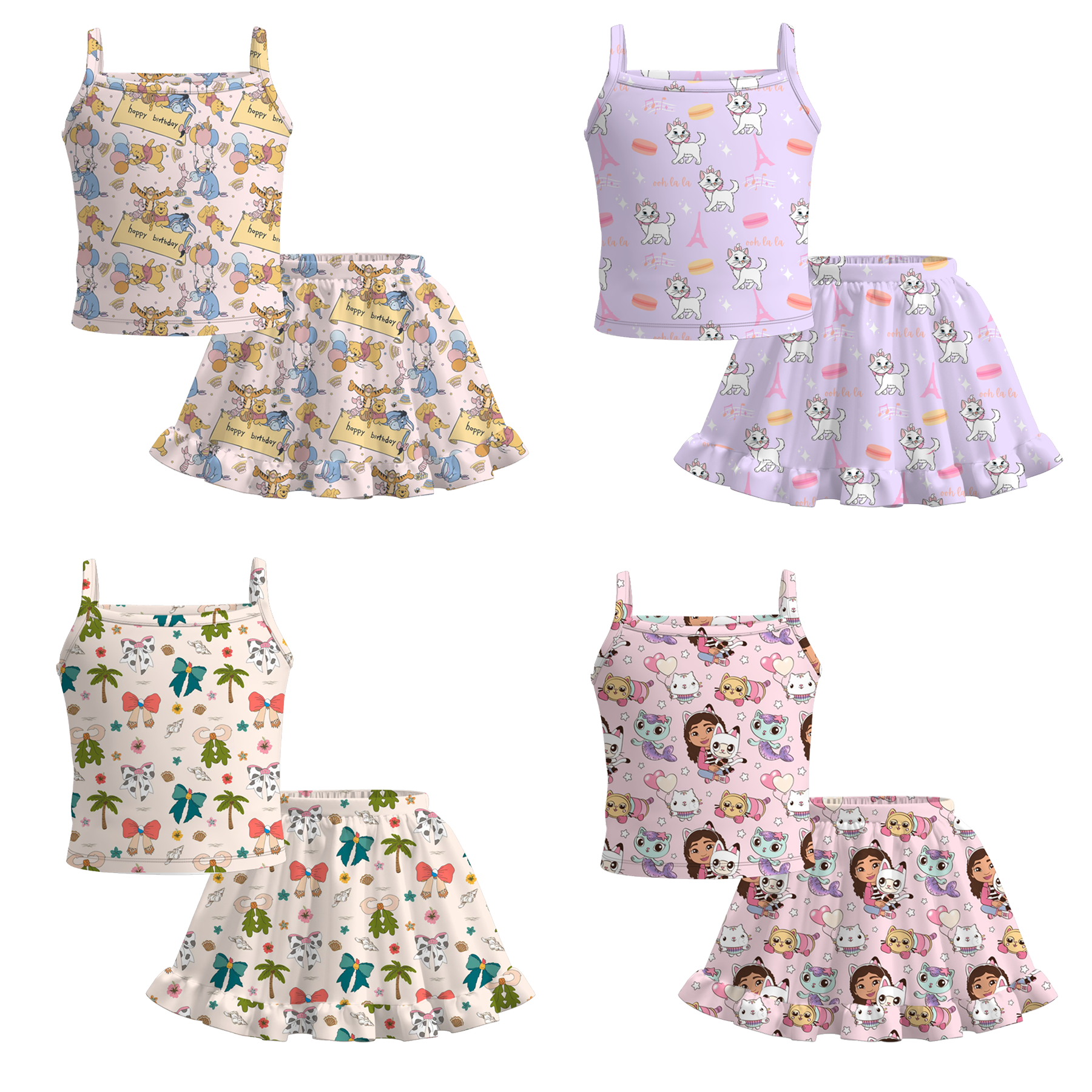 (Pre Order)Girls Summer Cute Cartoon Print Skirt Set
