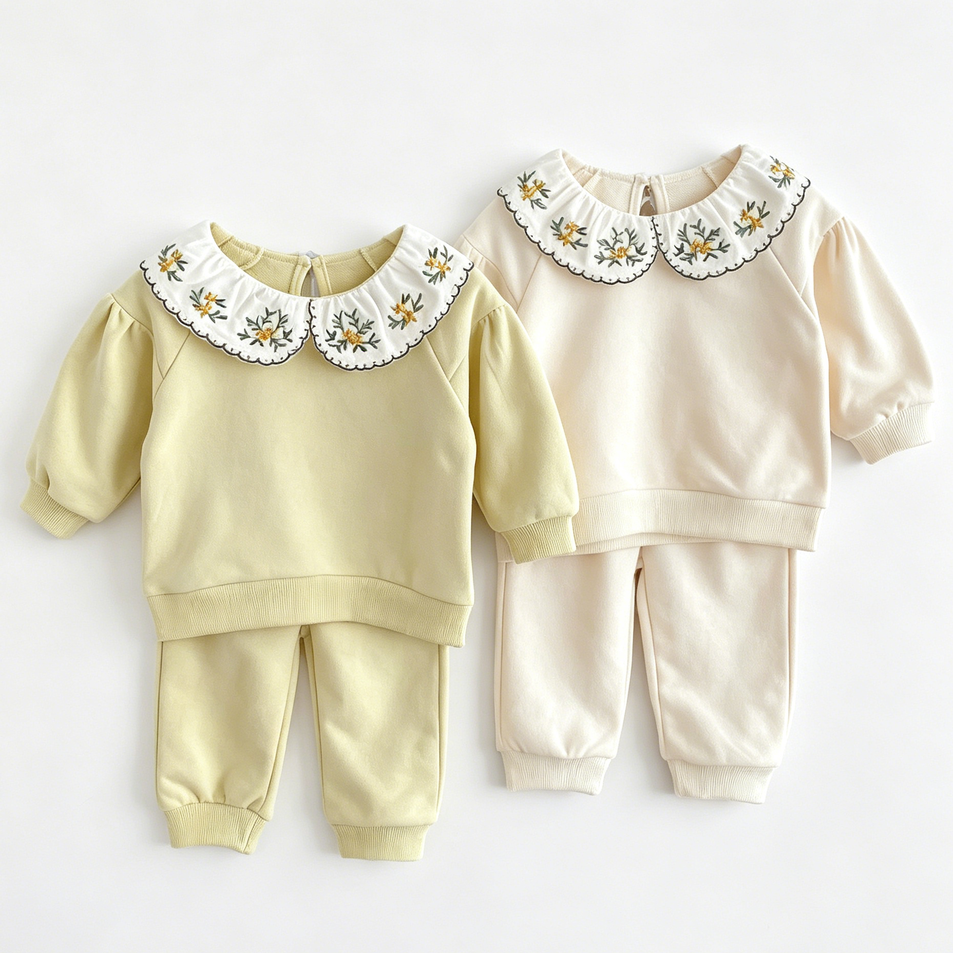 (In Production)Girls Fall Floral Embroidery Sweatshirt Set