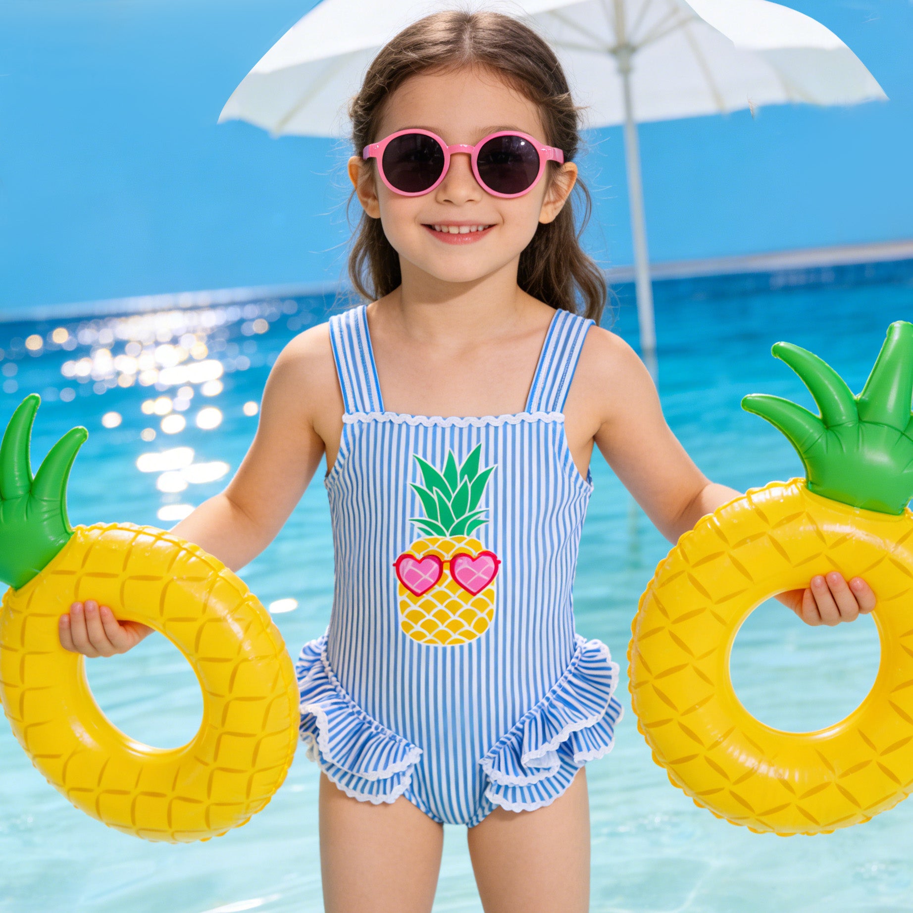 (In Stock)Girls Summer Pineapple Print Swimsuit