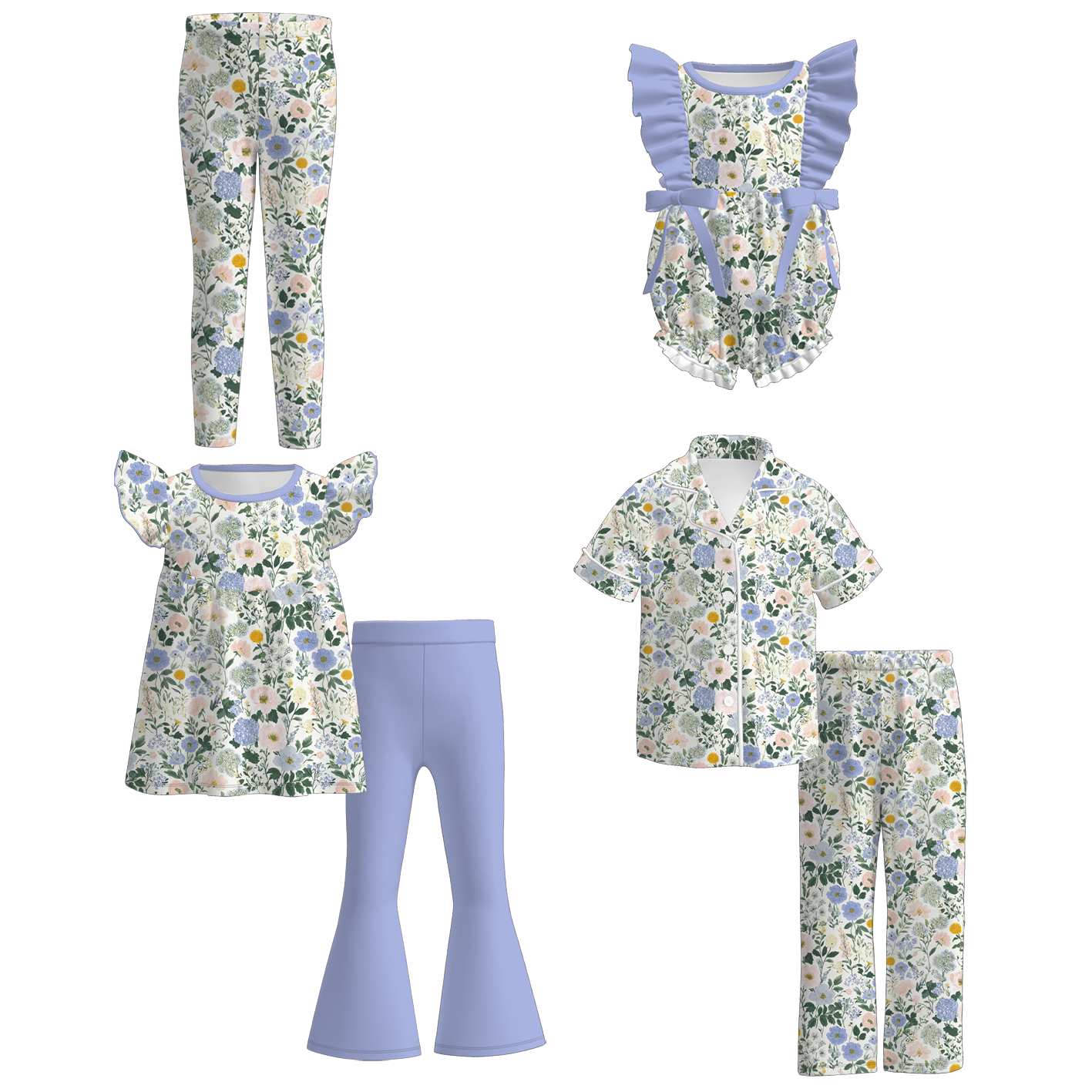 (Pre Order+Prepack Zone)Sisters Fall Lavender Floral Print Dress,Set,Pants&Romper