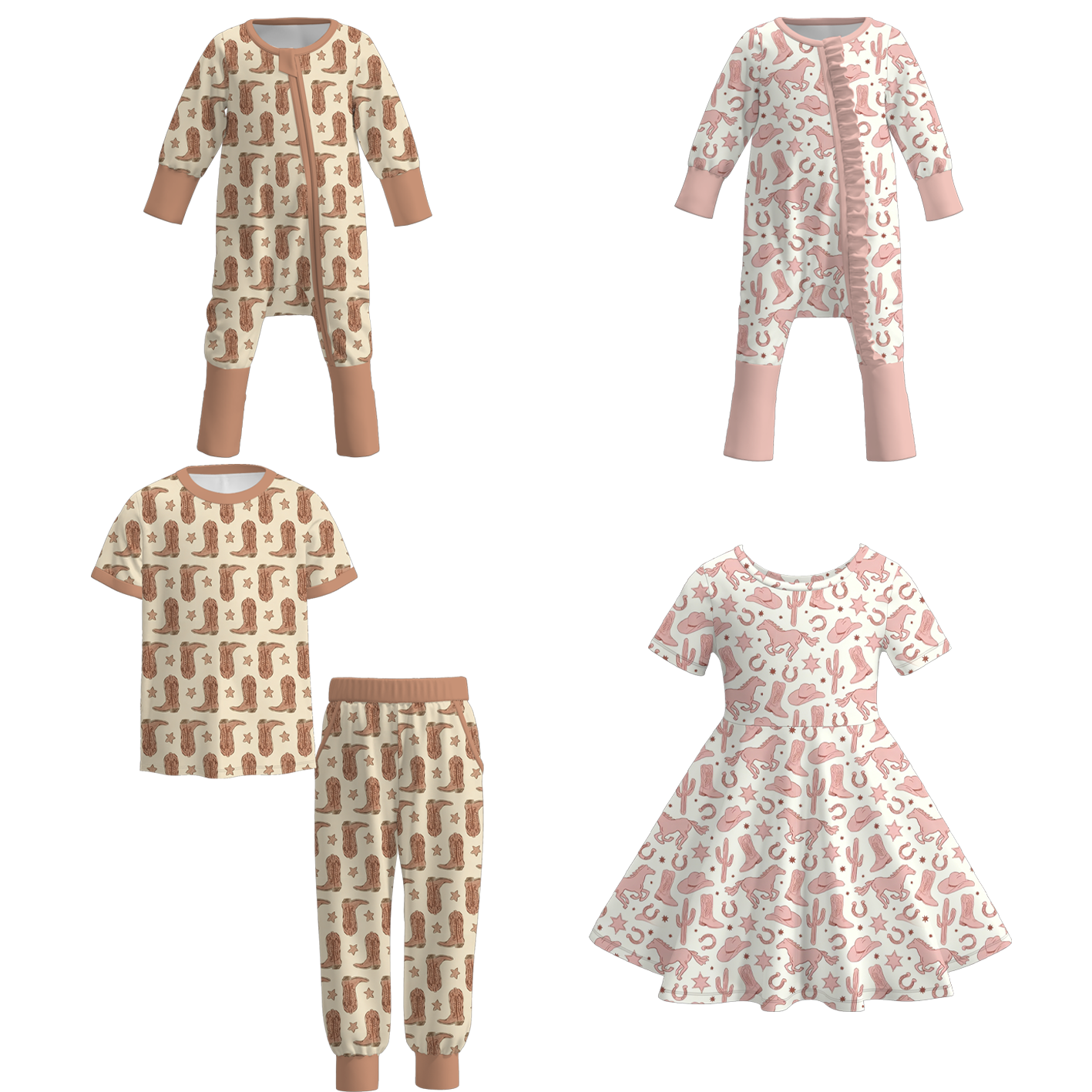 (Pre Order+Prepack Zone)Siblings Fall Boots Print Dress,Set&Romper