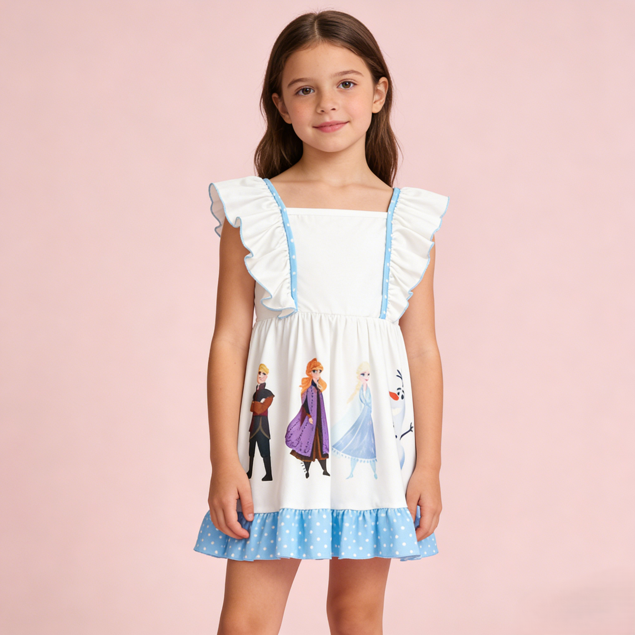 (In Stock)Girls Spring and Summer Cartoon Princess Print Dress