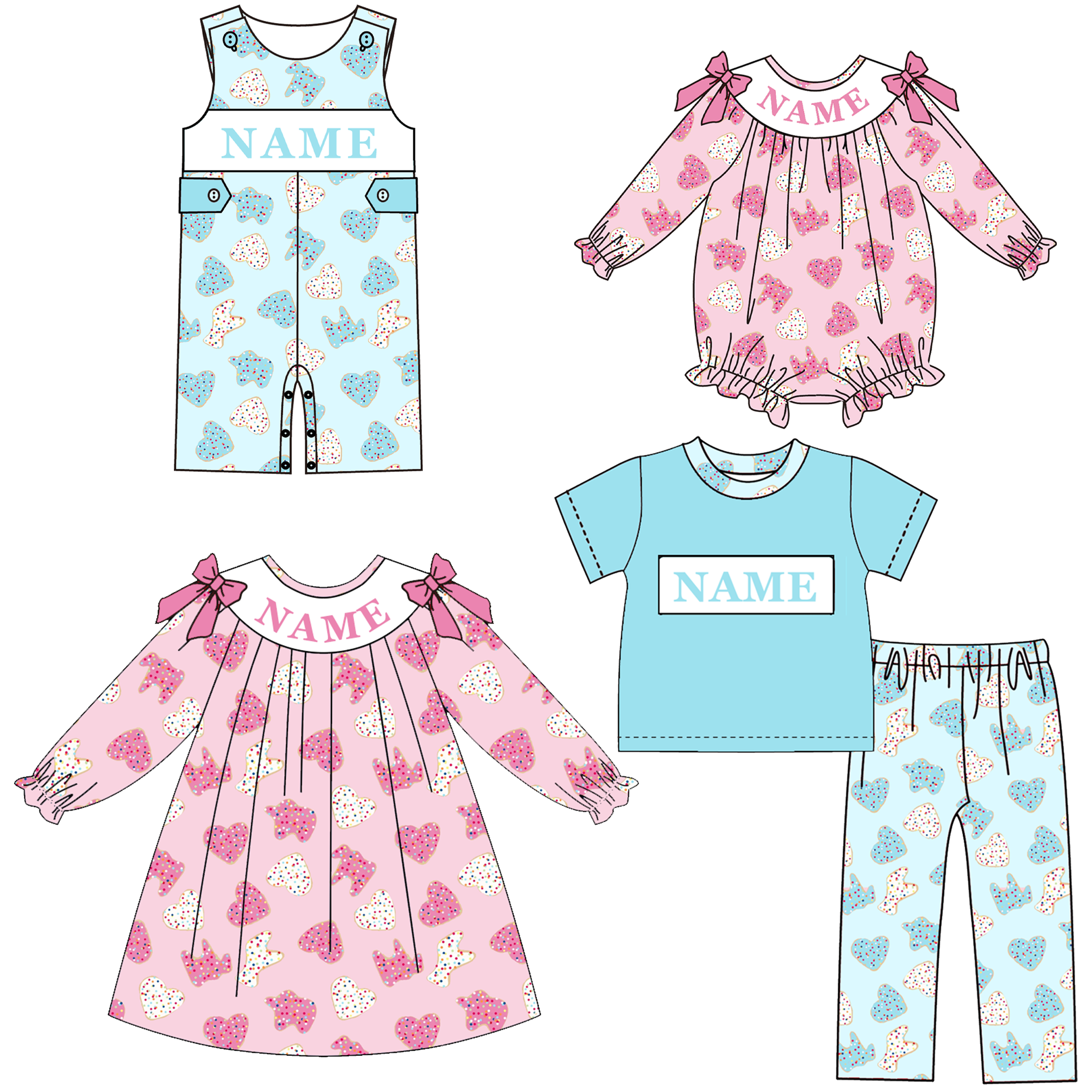 (Pre Order)Siblings Valentine's Day Embroidery Smocked Dress,Set&Romper