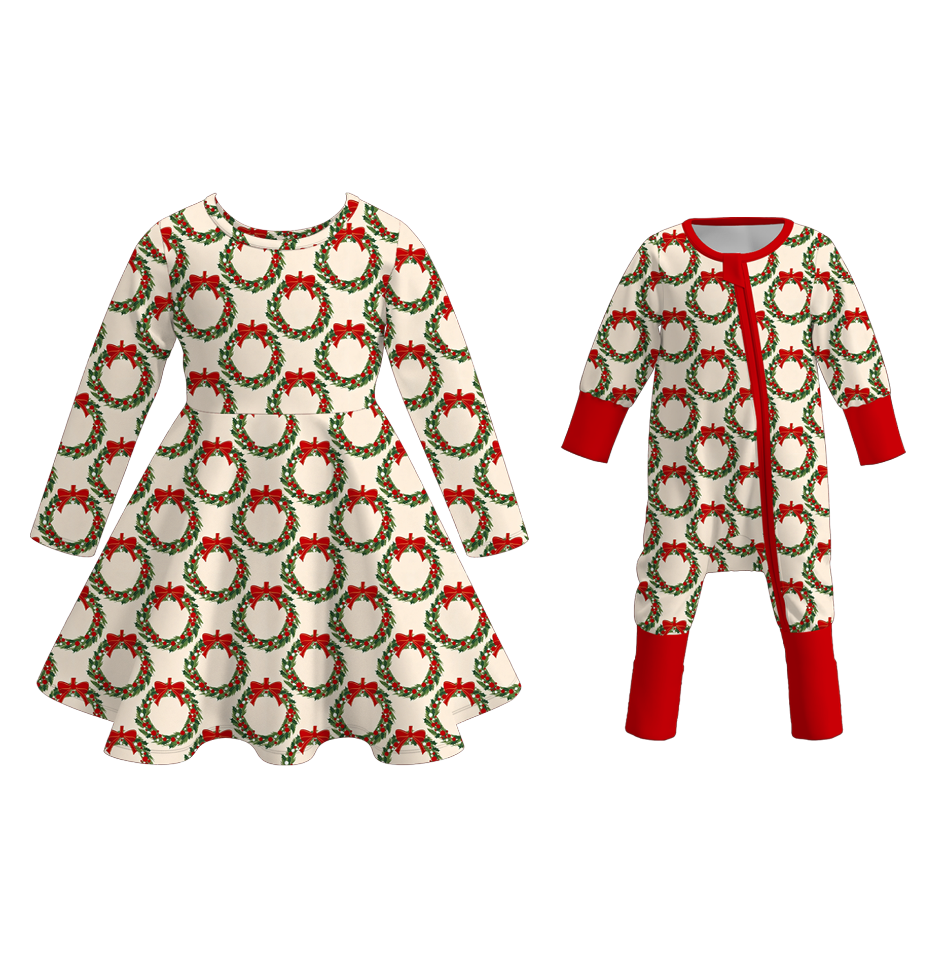 (Pre Order)Sisters Christmas Print Dress&Romper
