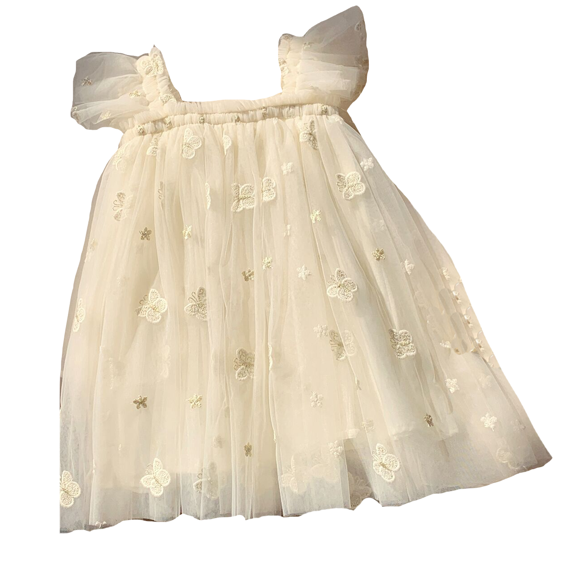 (In Production)Girls Summer Butterfly Embroidery Tulle Puff Sleeve Dress