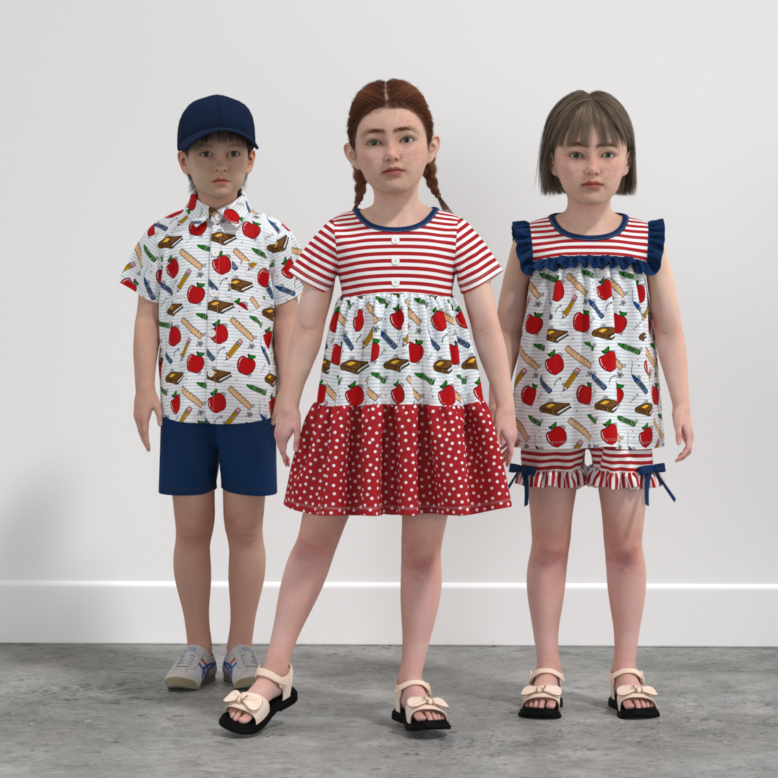 (Pre Order)Siblings Summer Back To School Print Dress,Set&Top