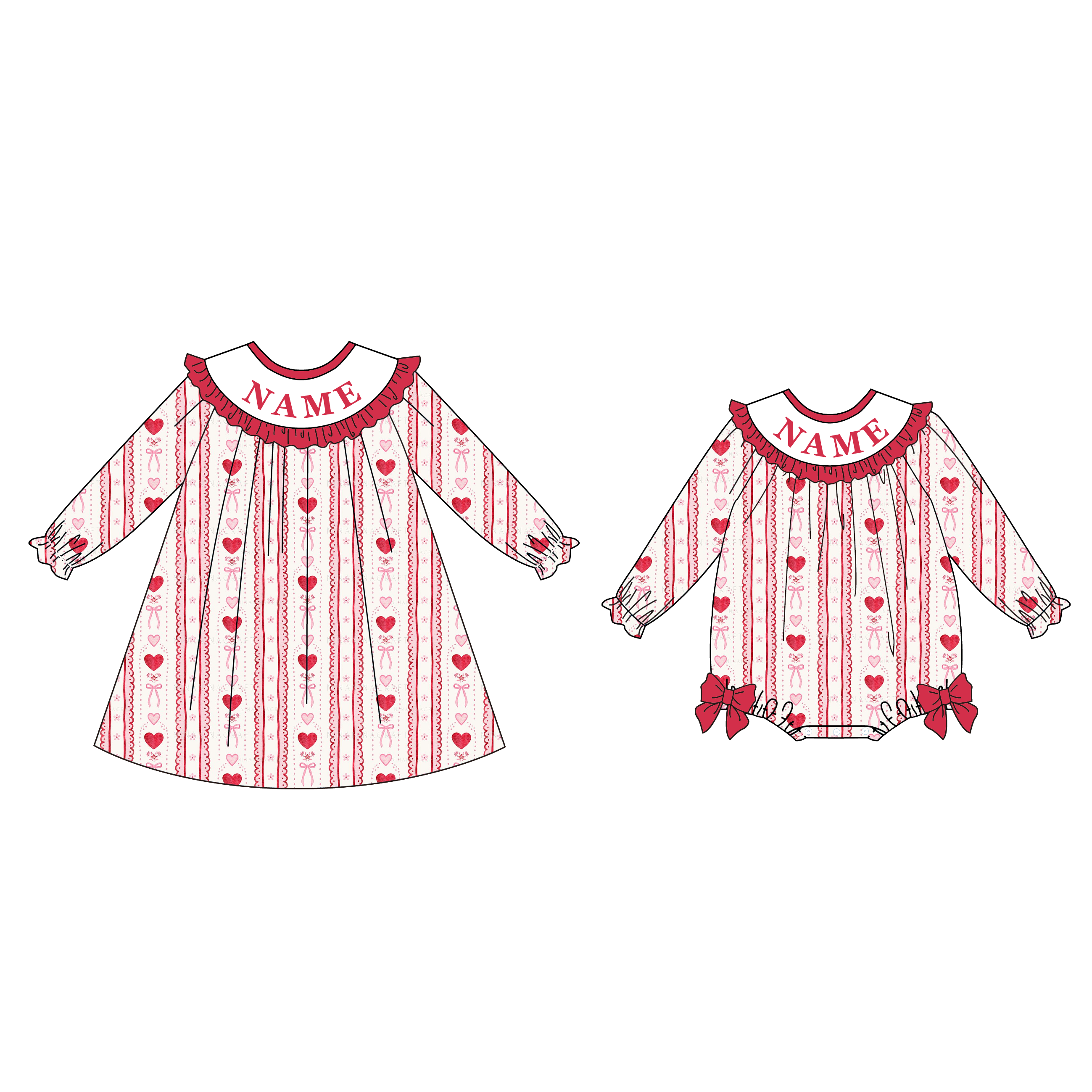 (Pre Order)Sisters Valentine's Day Embroidery Smocked Dress&Romper