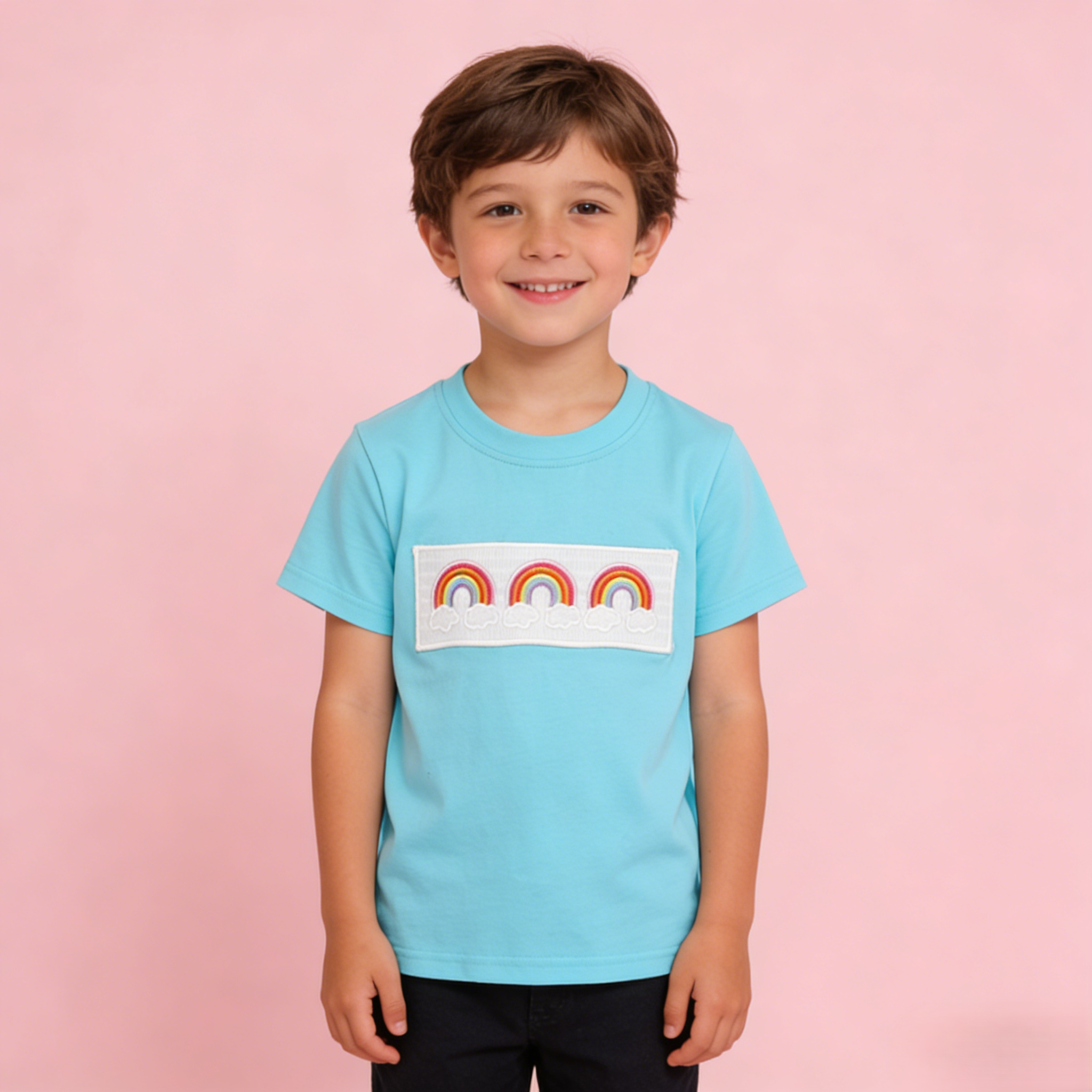 (In Stock)Boys Rainbow Embroidery Smocked T-shirt