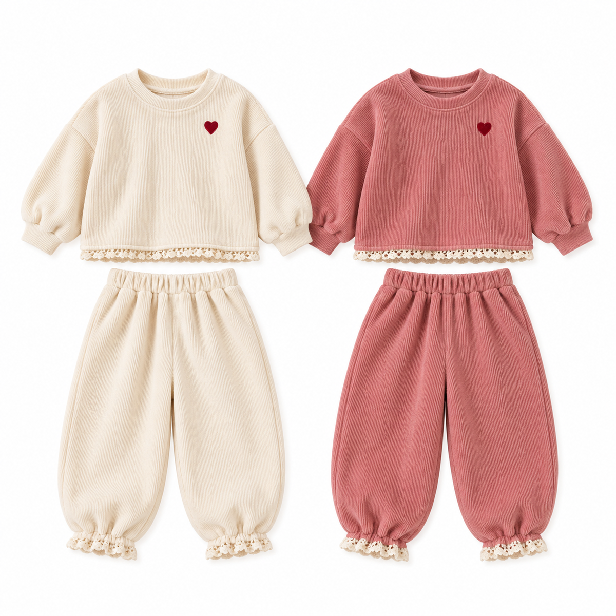 (Pre Order 2 Weeks)Girls Fall Love Embroidery Corduroy Outfit Set