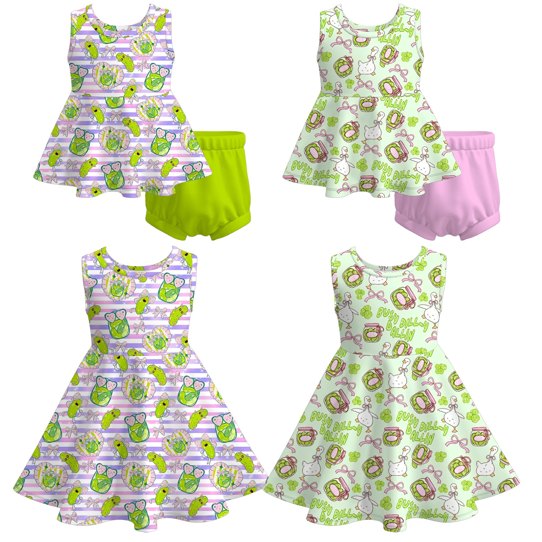 (Pre Order+Prepack Zone)Sisters Summer Pickle Print Dress&Bloomer Set